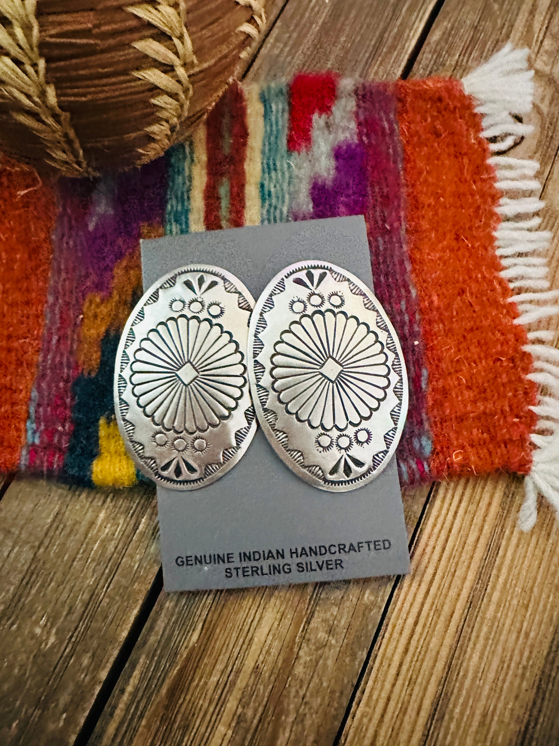Handcrafted Sterling Silver Concho Post Earrings by Leander Tahe