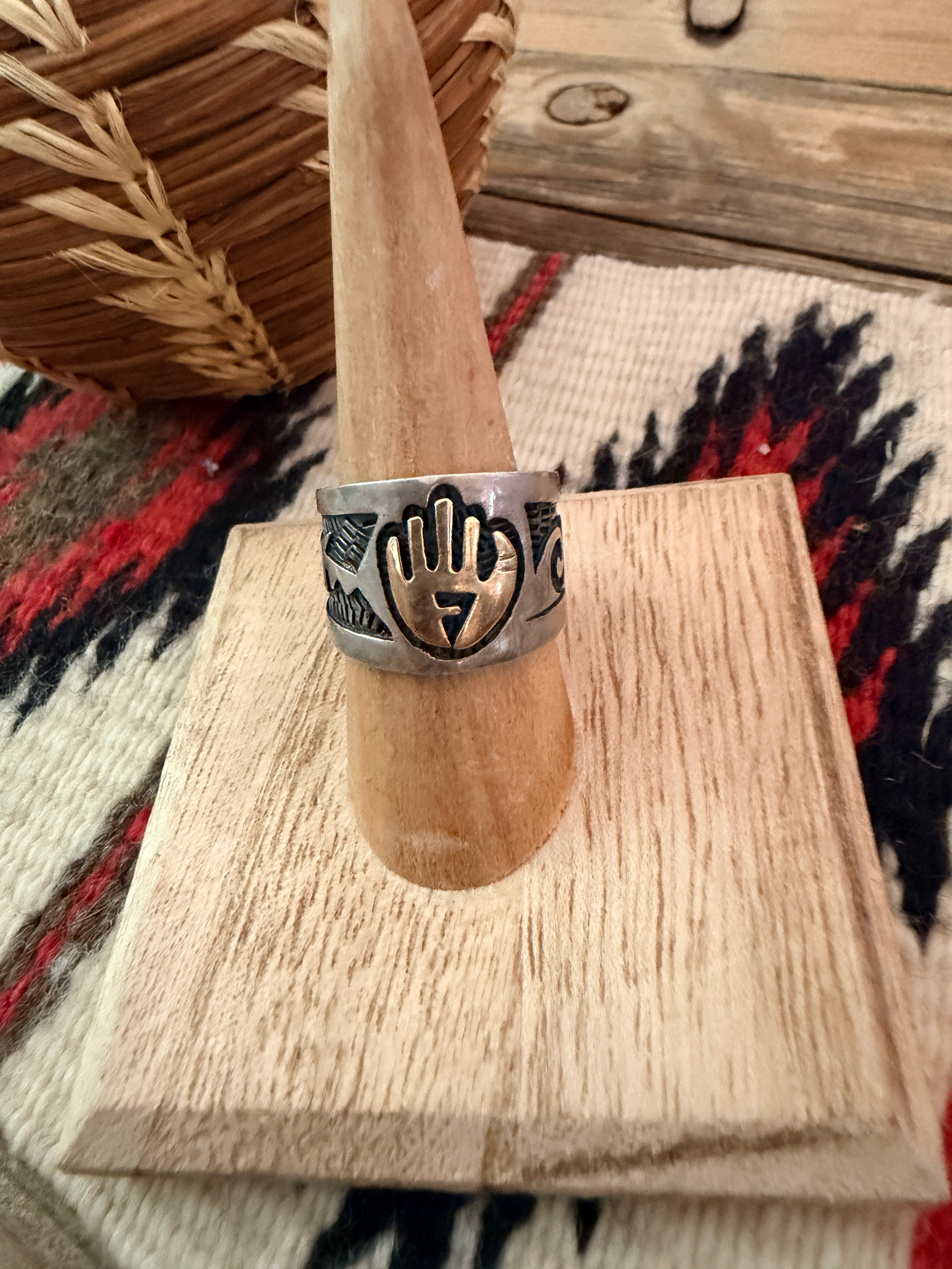 Old Pawn Handcrafted Copper & Sterling Silver Band Ring Size 7.5