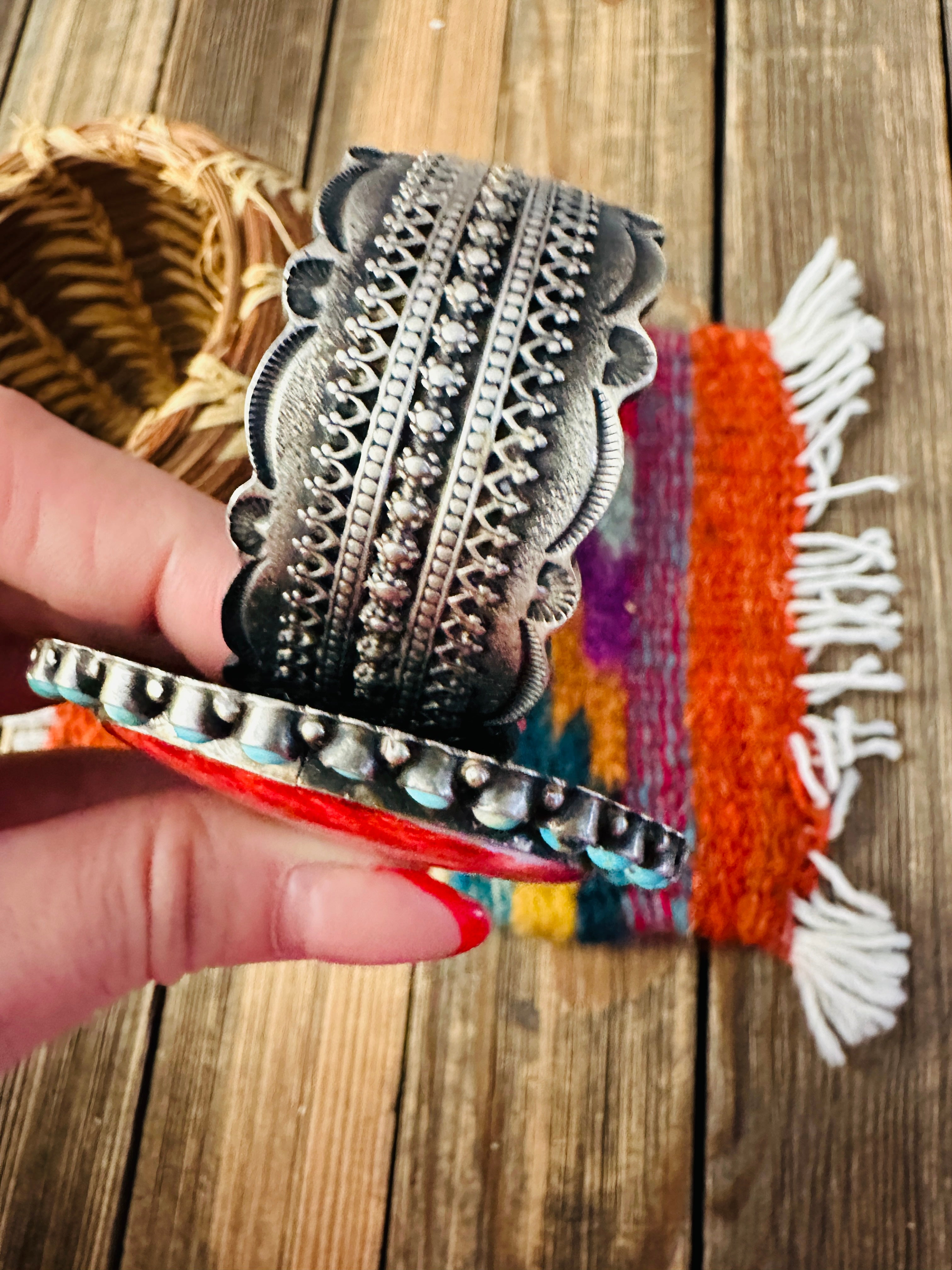 Handcrafted Spiny, Turquoise & Sterling Silver Cuff Bracelet by Shawn Cayatineto