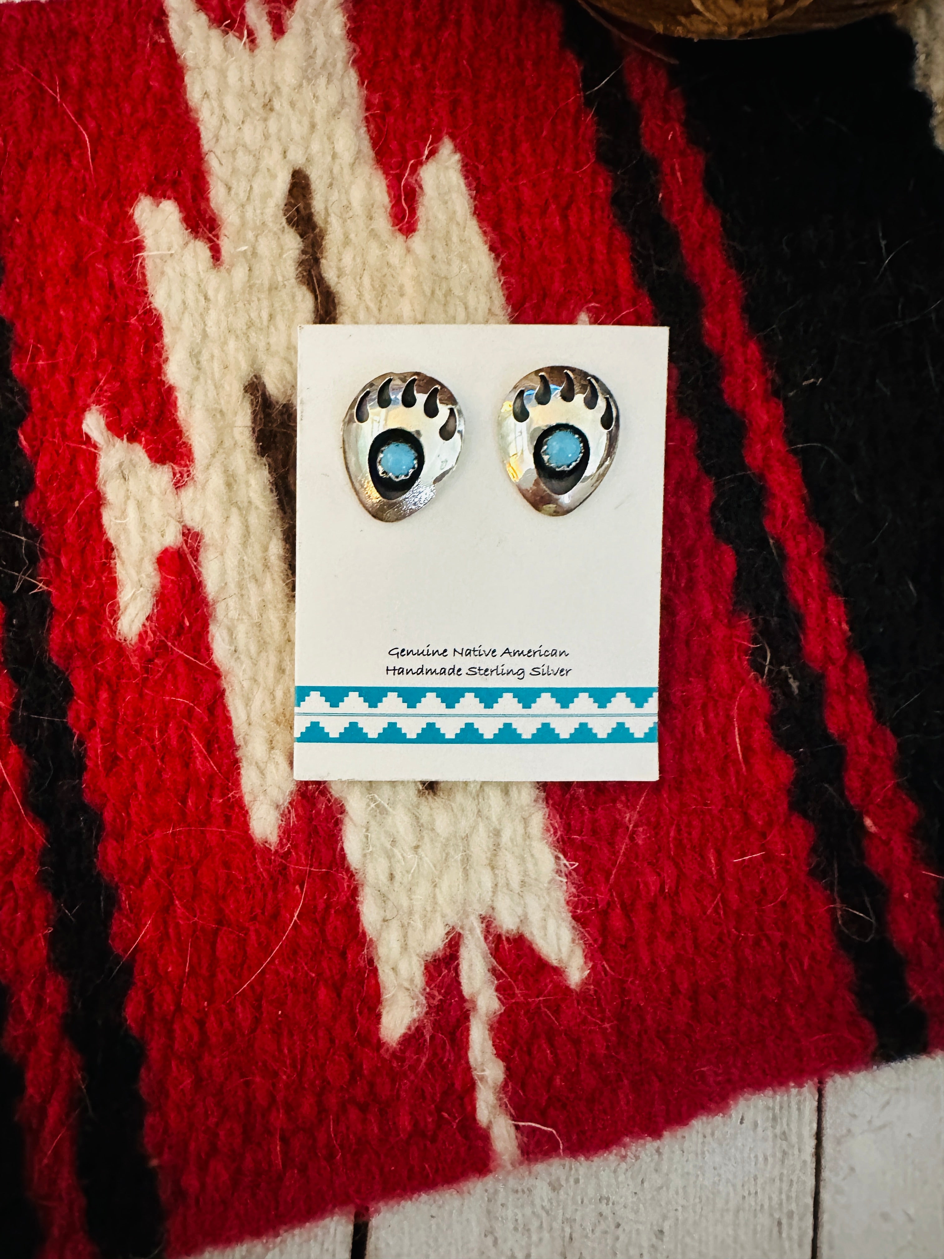 Navajo Sterling Silver And Turquoise Bear Paw Post Earrings