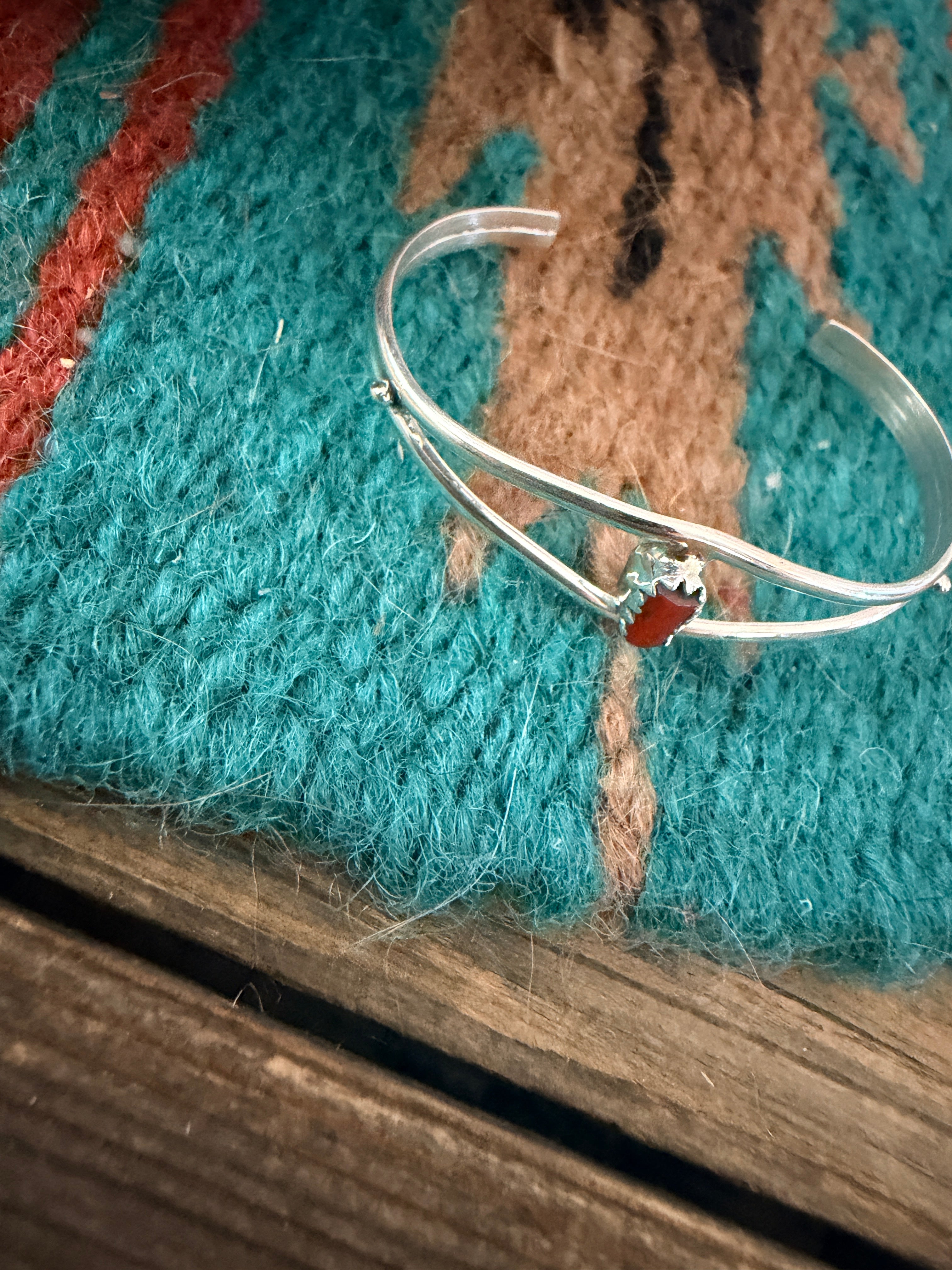 Handcrafted Coral & Sterling Silver Baby Cuff Bracelet