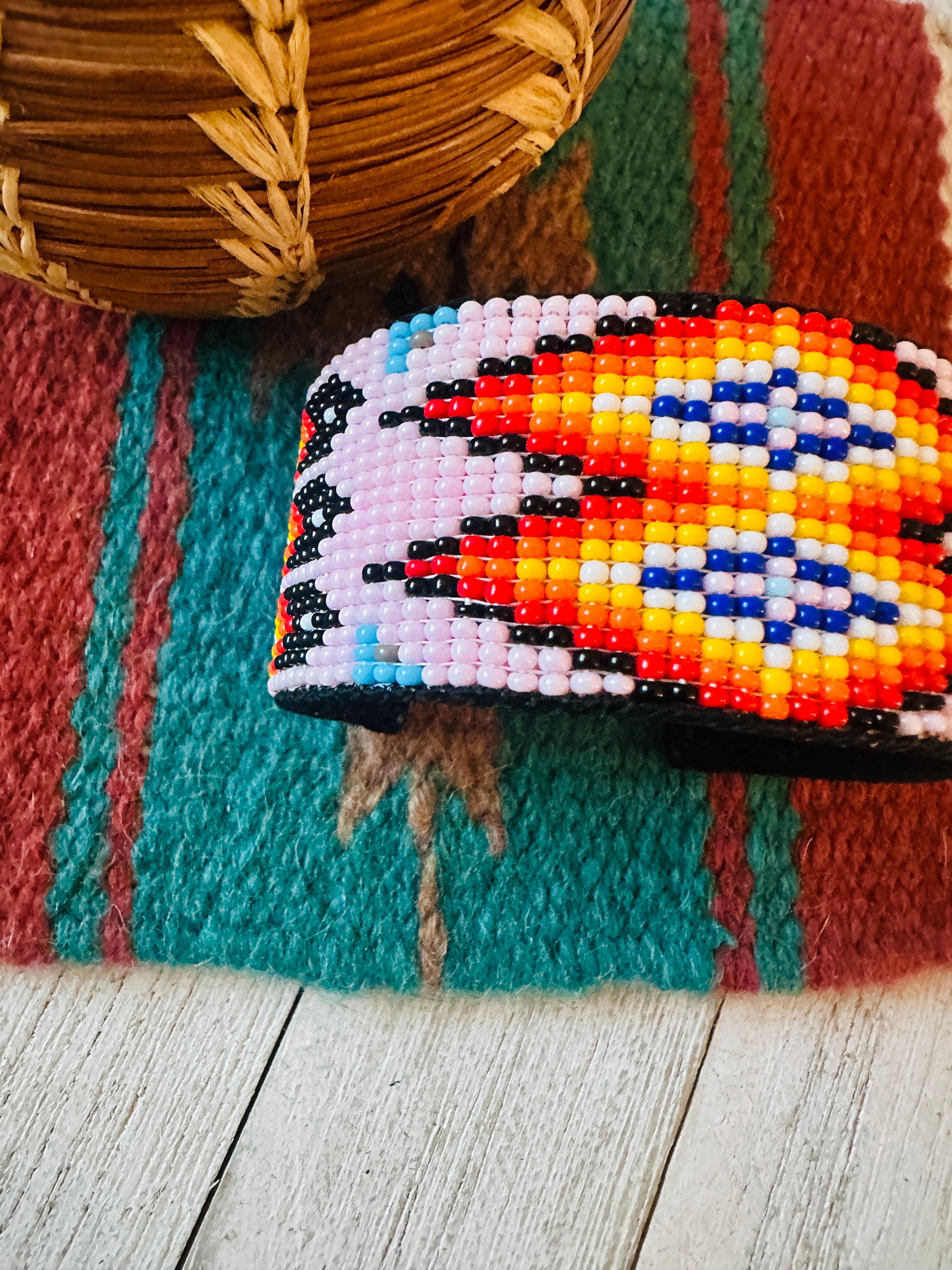 Navajo Made Beaded Leather Bracelet