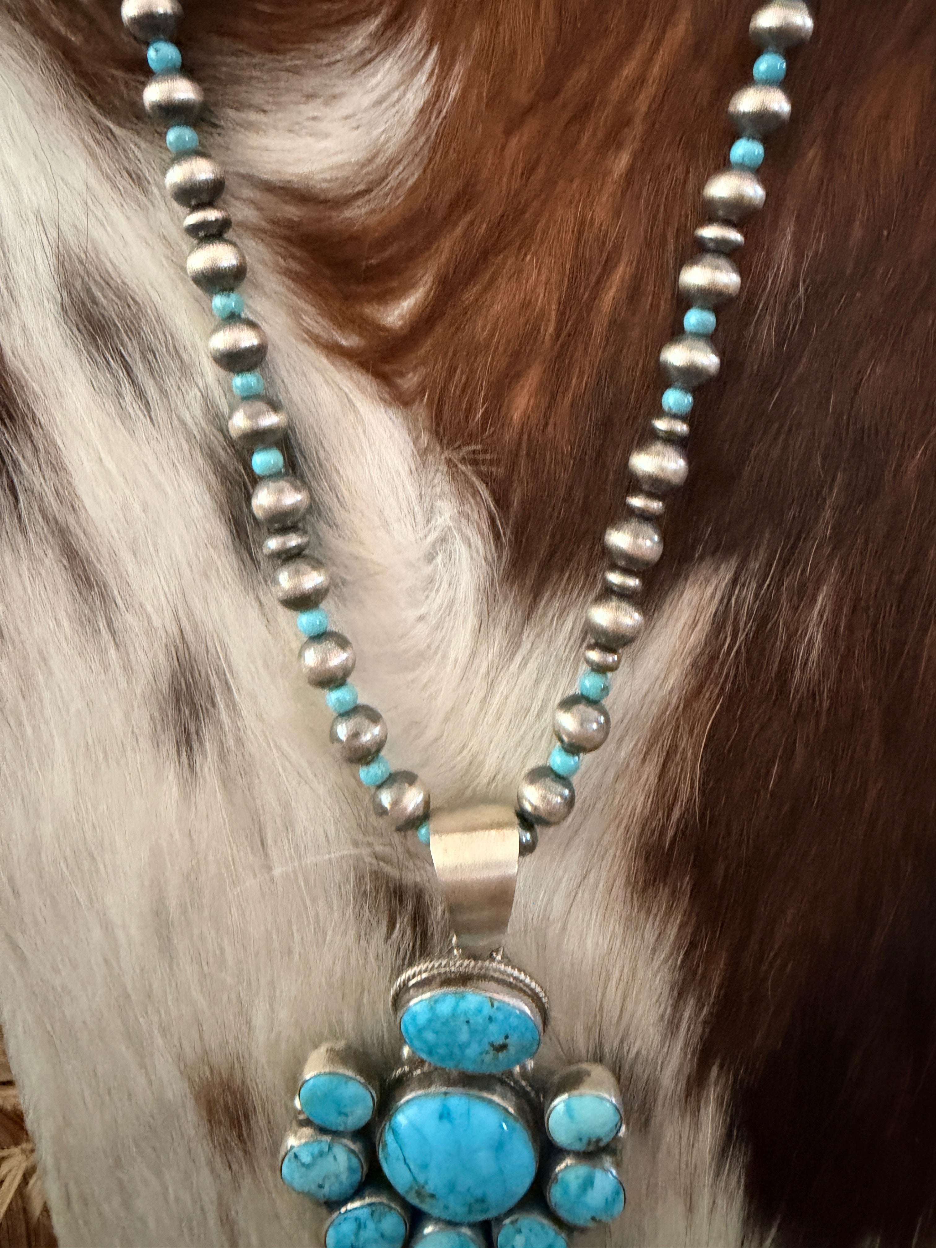 Handcrafted Turquoise & Sterling Silver Cluster Beaded Necklace