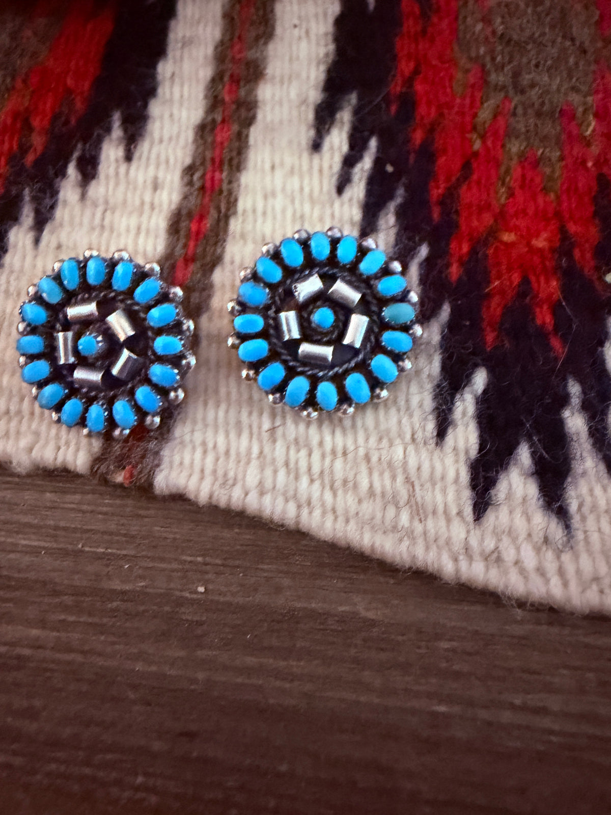 Handcrafted Turquoise & Sterling Silver Cluster Clip On Earrings