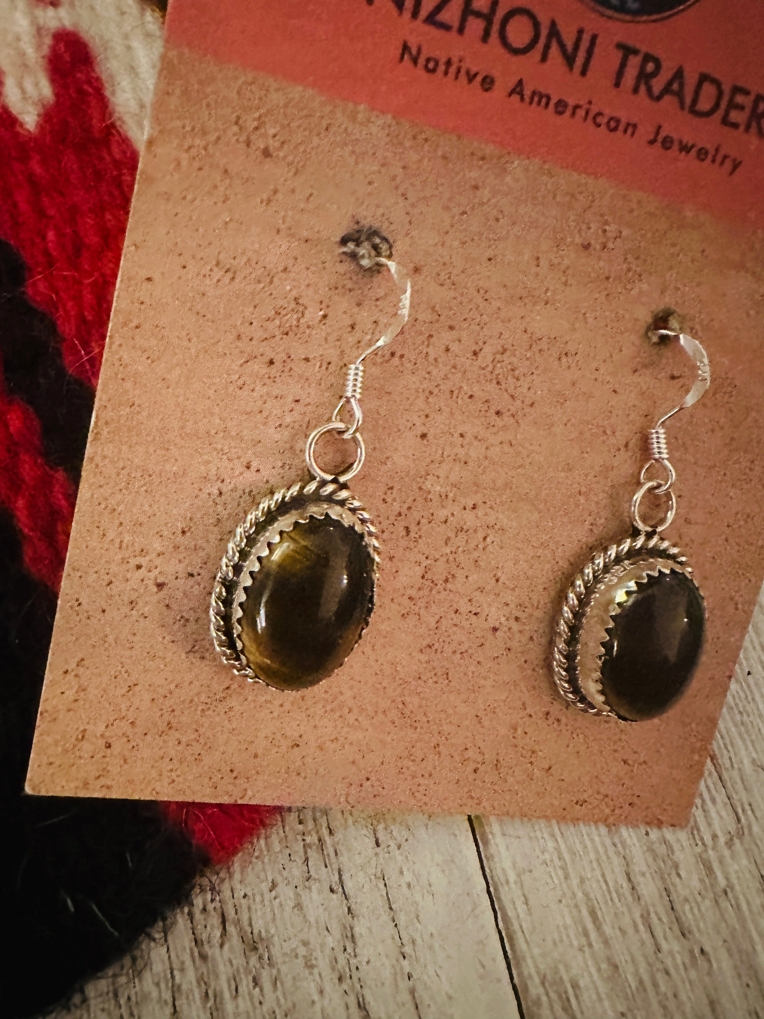 Navajo Sterling Silver & Tigers Eye Dangle Earrings