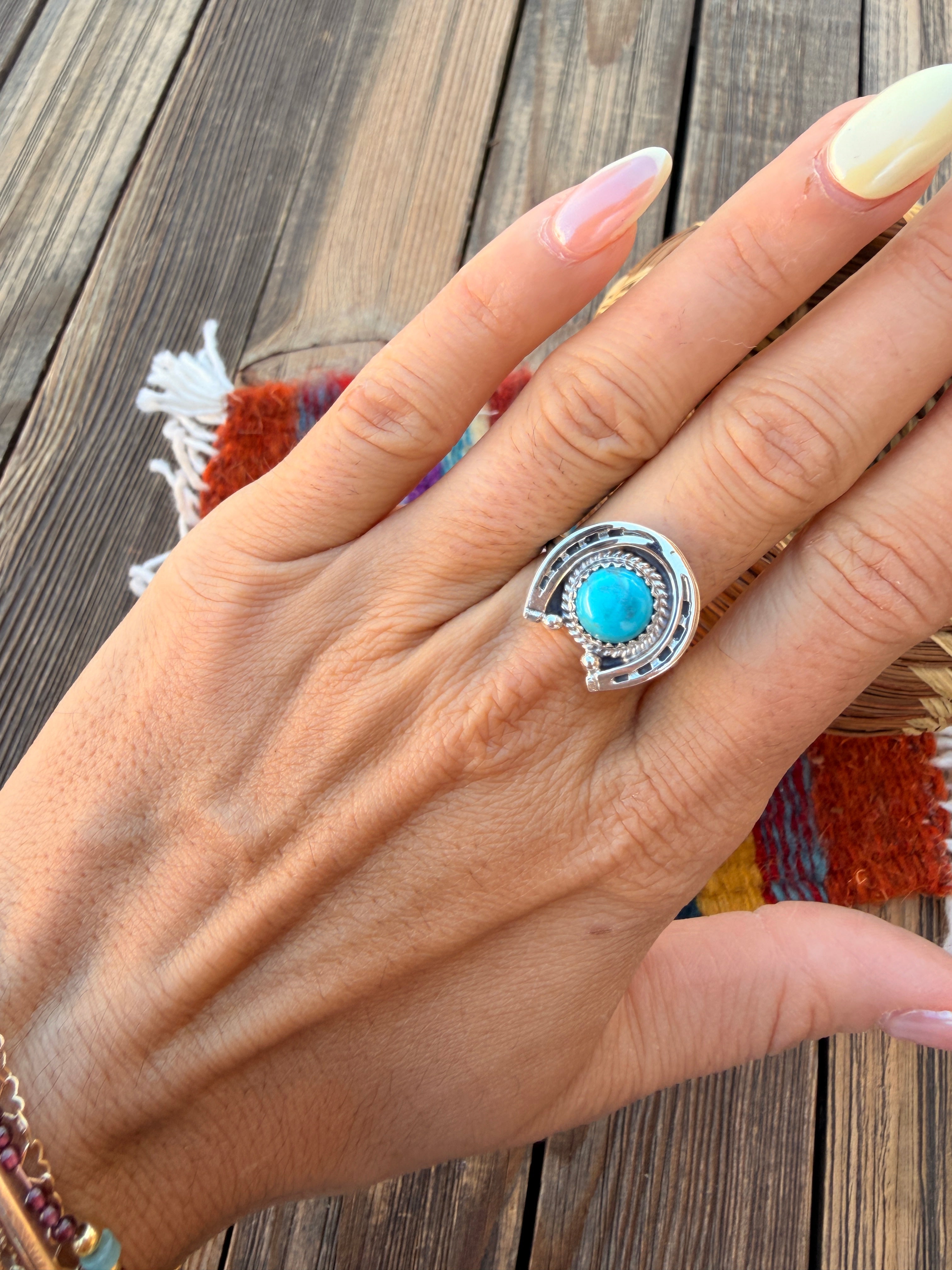 Handcrafted Turquoise & Sterling Silver Horseshoe Ring