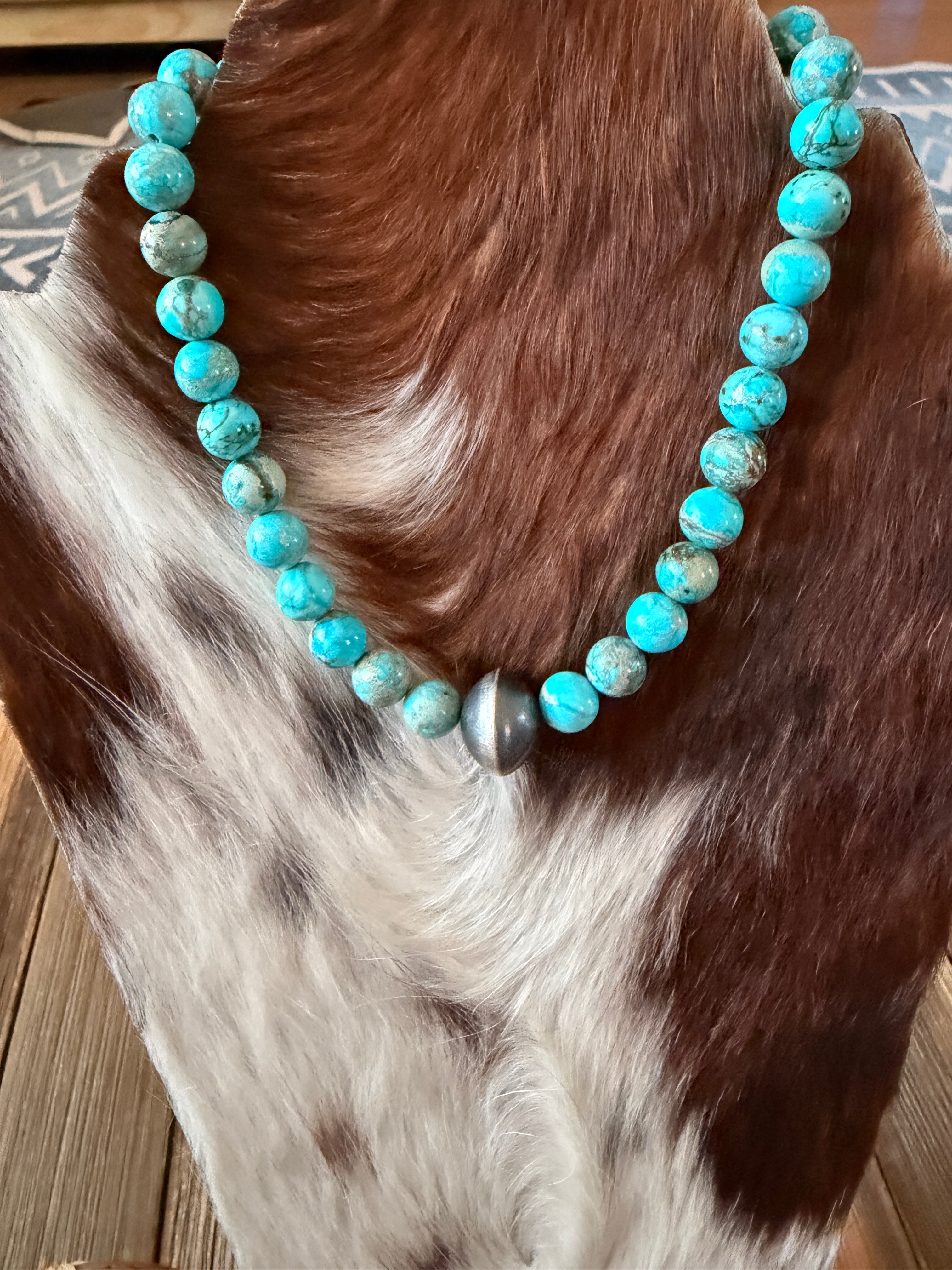 Handcrafted Turquoise & Sterling Silver Beaded 14” Necklace