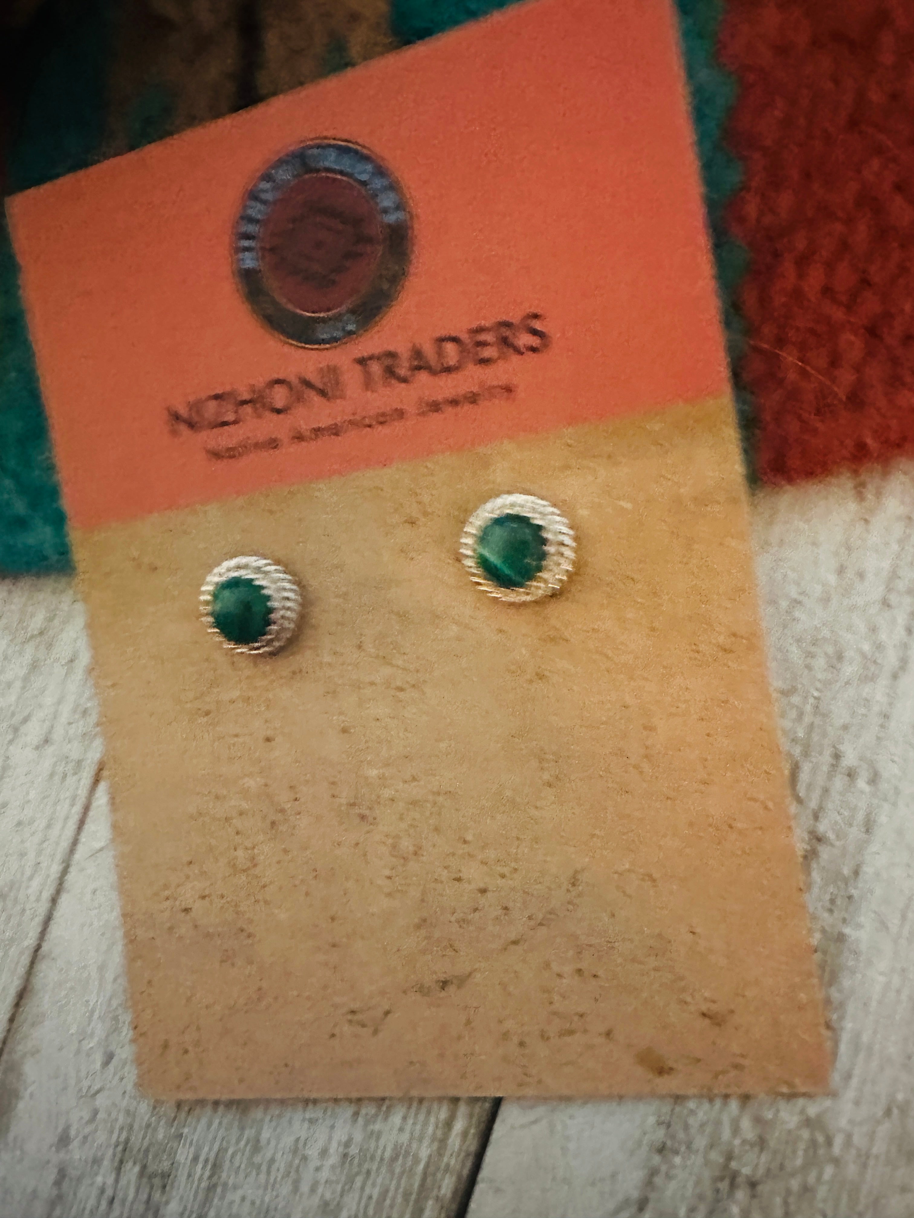 Navajo Malachite and Sterling Silver Stud Earrings