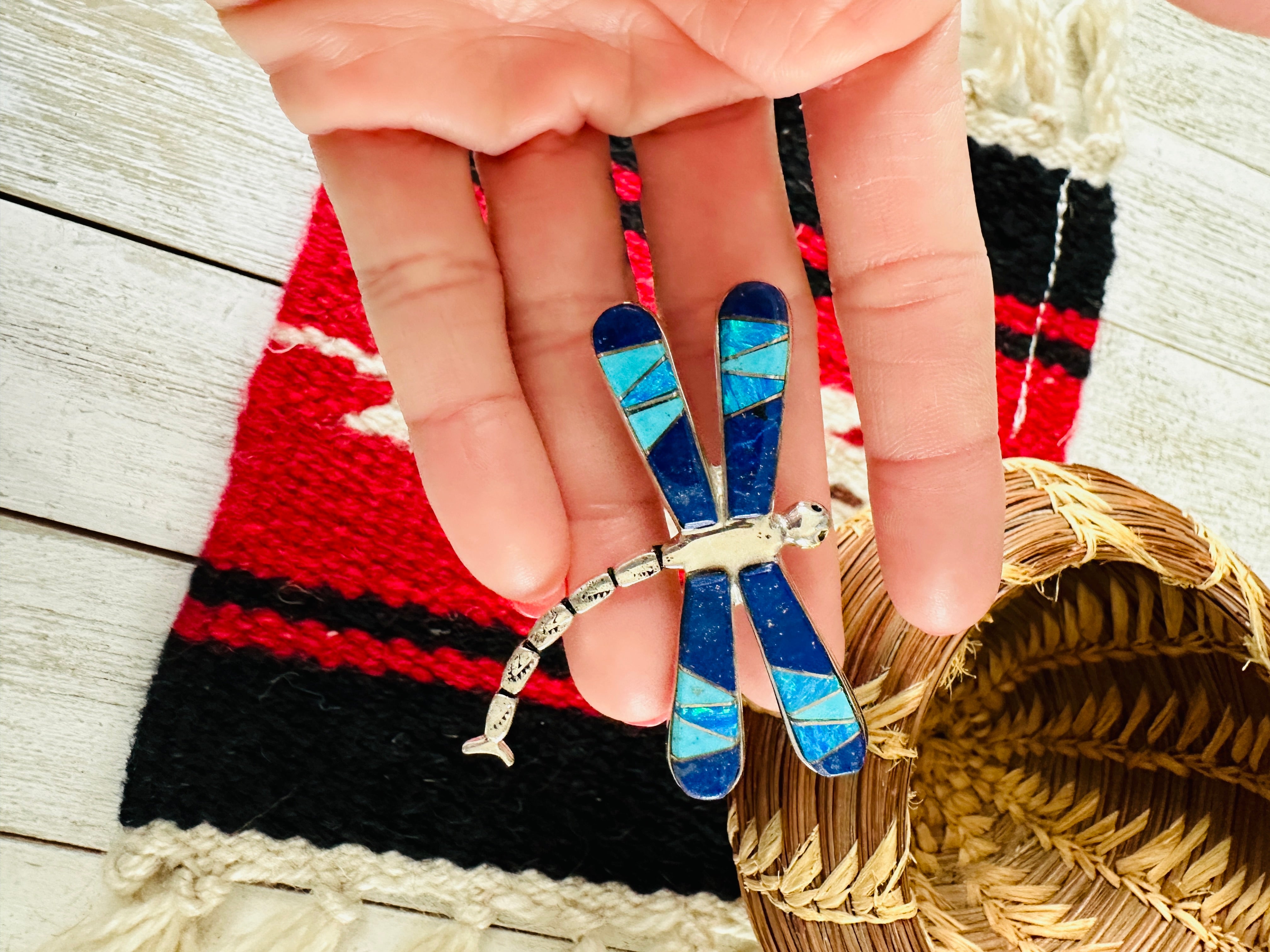 Navajo Sterling Silver and Multi Stone Inlay Dragonfly Brooch