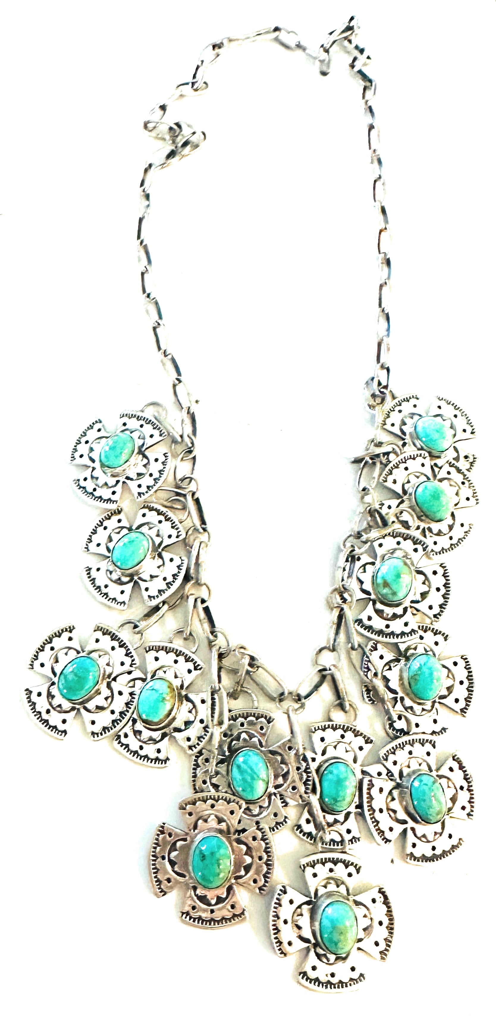 Navajo Sterling Silver & Turquoise Cross Drop Necklace