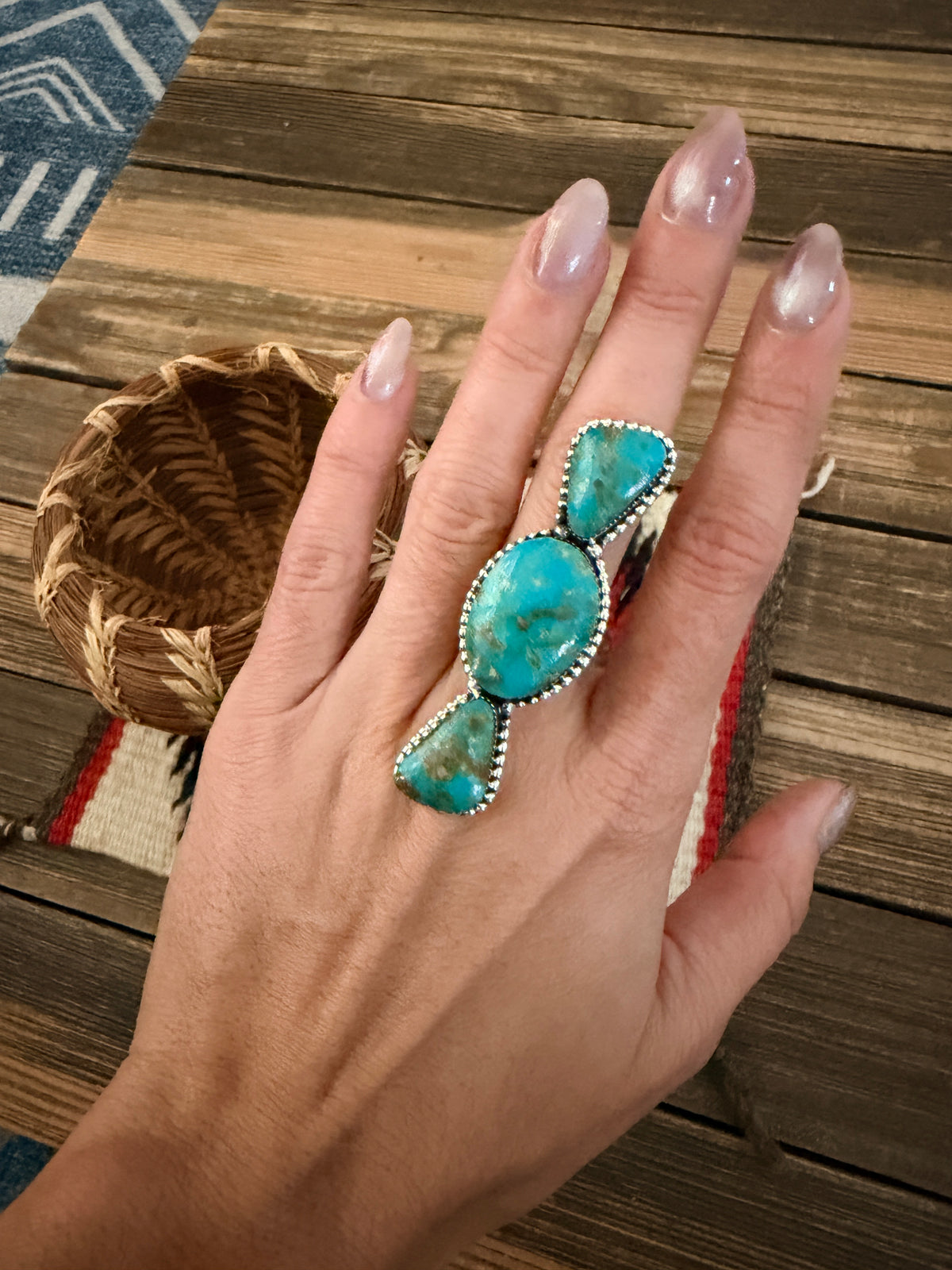 Handcrafted Kingman Turquoise & Sterling Silver Ring Size 5.75
