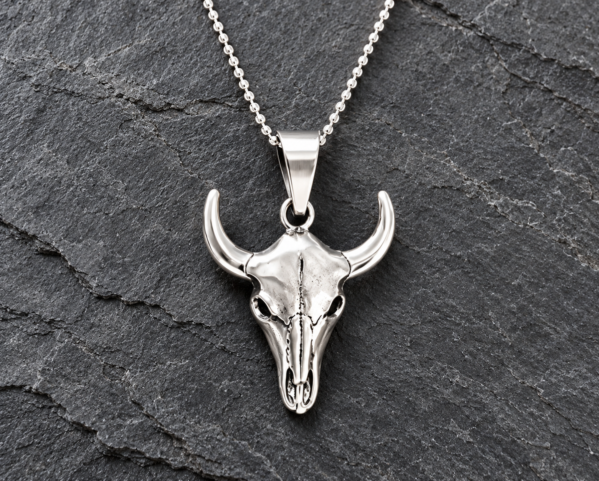 Sterling Silver Steer Head Necklace- Lg
