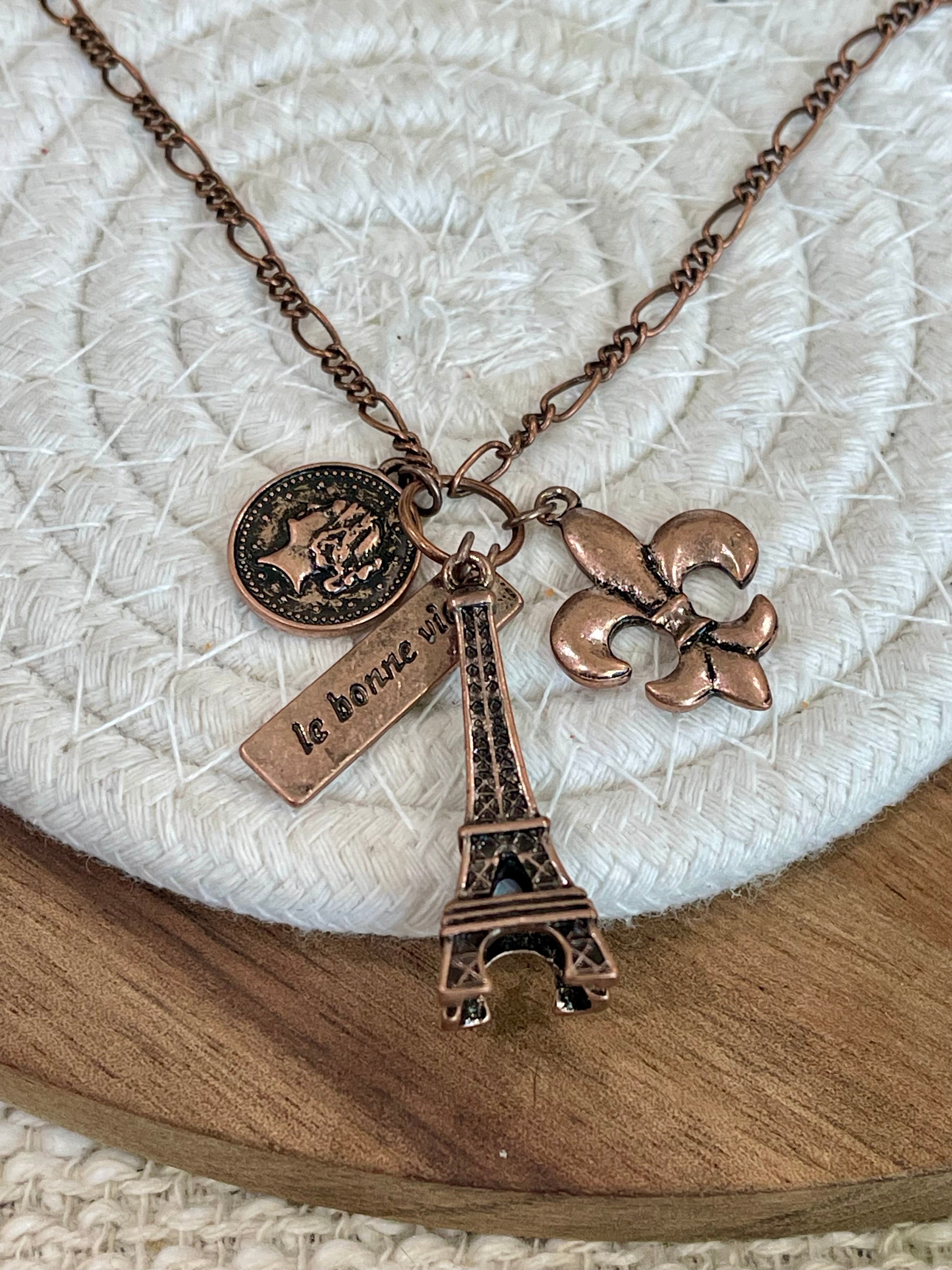 Vintage Handmade Copper Eiffel Tower Necklace