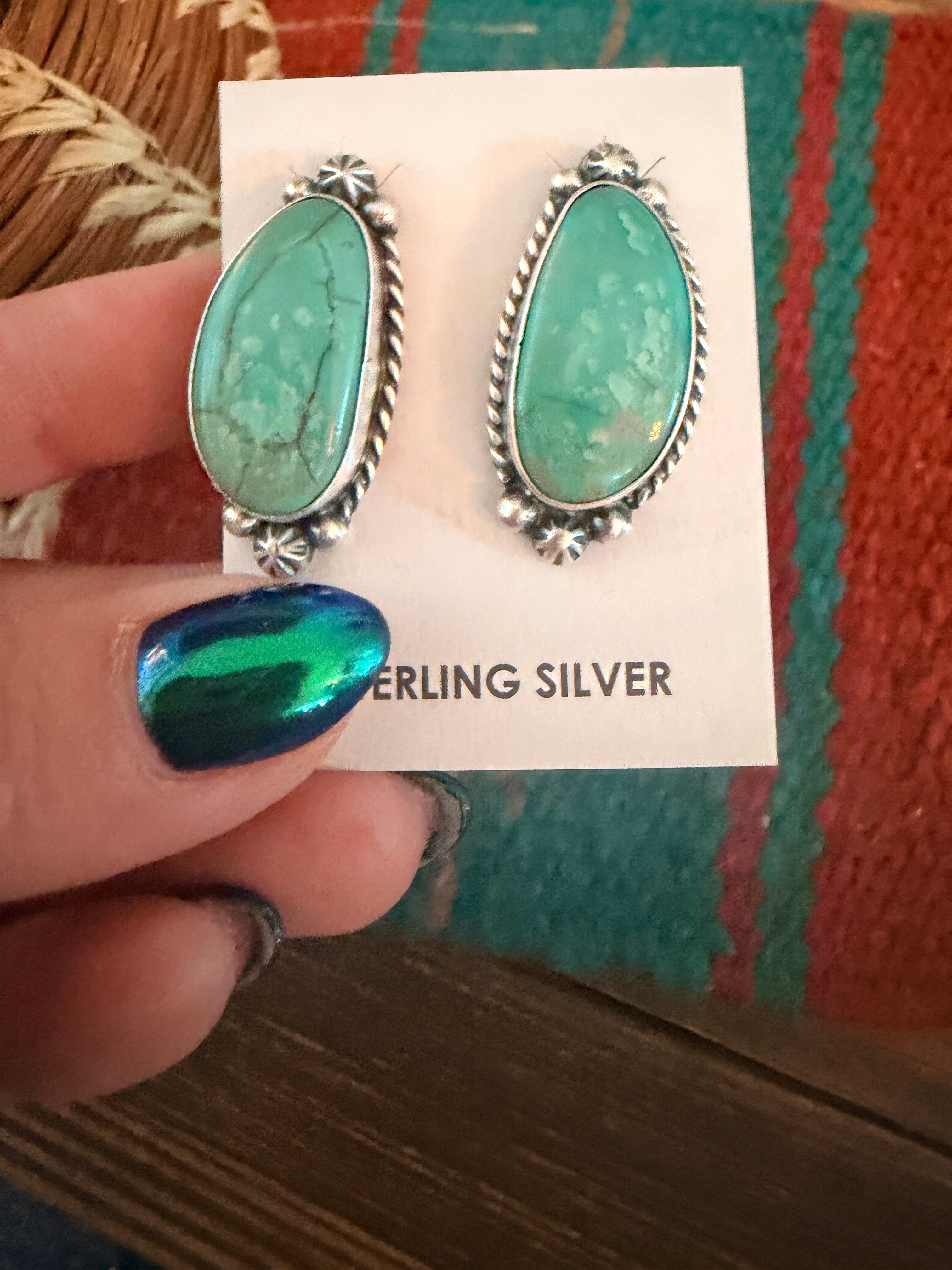 Handcrafted Turquoise & Sterling Silver Post Earrings