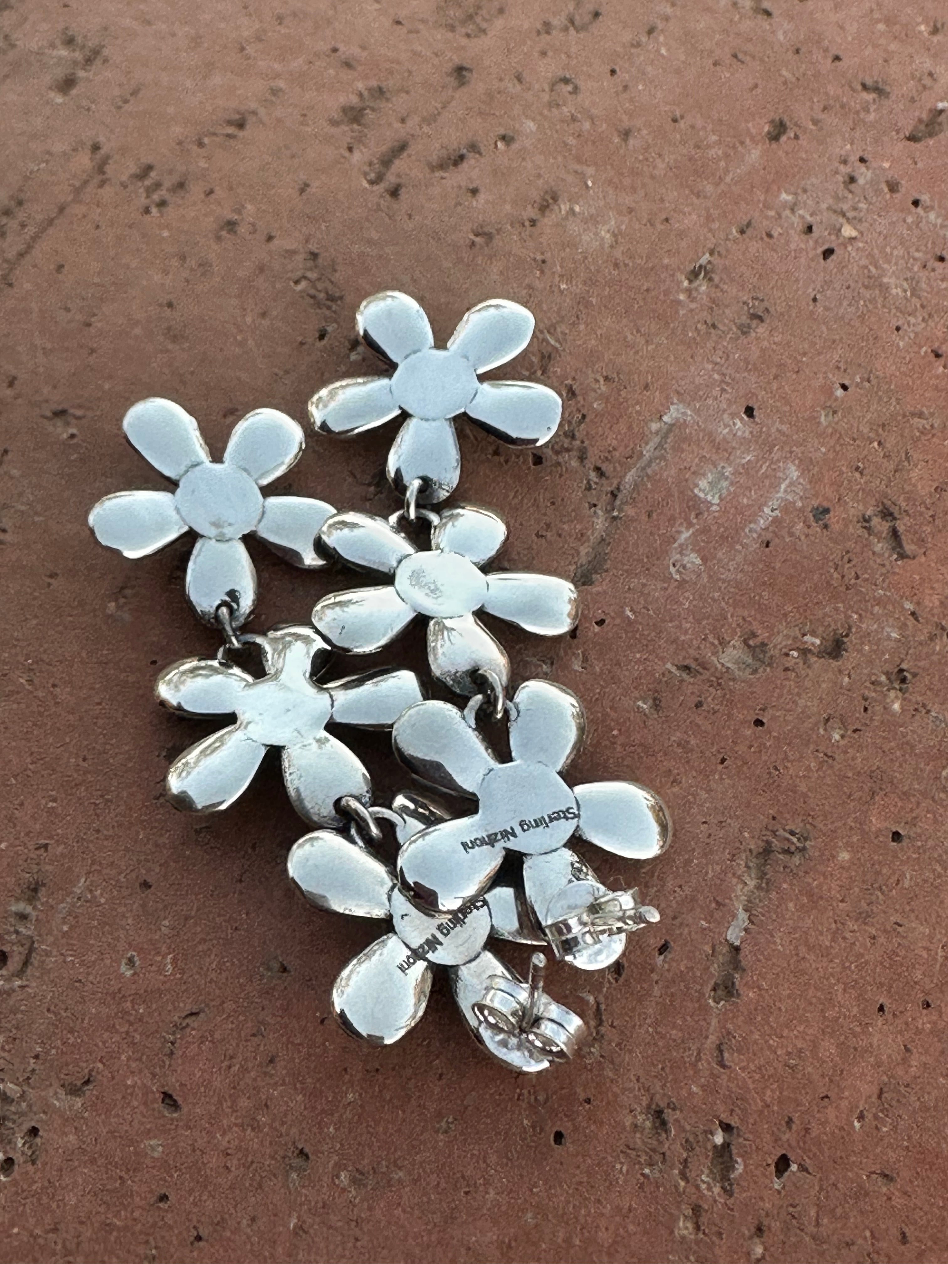 Handmade Sterling Silver and Kingman Turquoise Daisy Earrings
