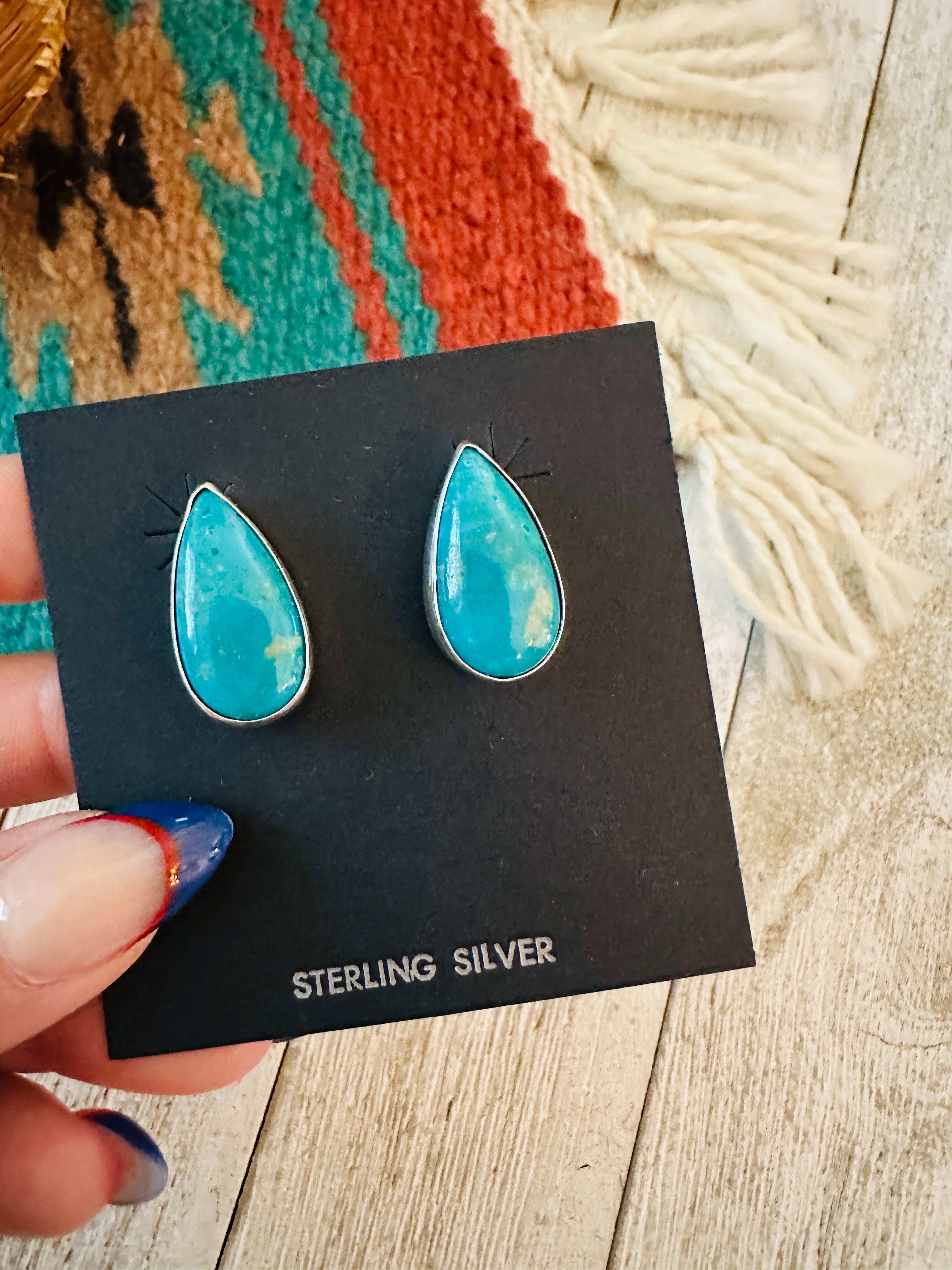 Handcrafted Sterling Silver & Turquoise Teardrop Post Earrings