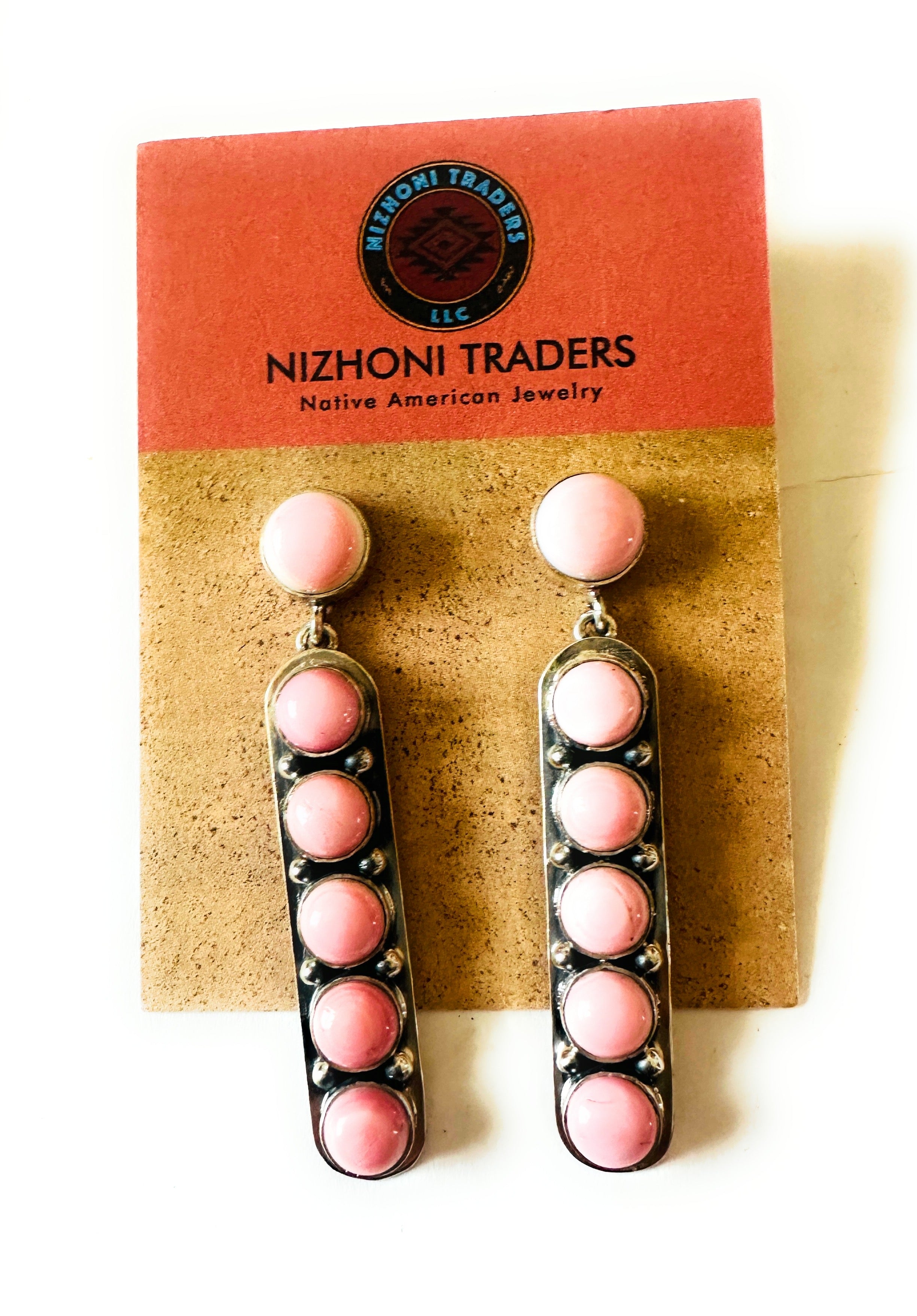 Navajo Sterling Silver & Queen Pink Conch Dangle Earrings