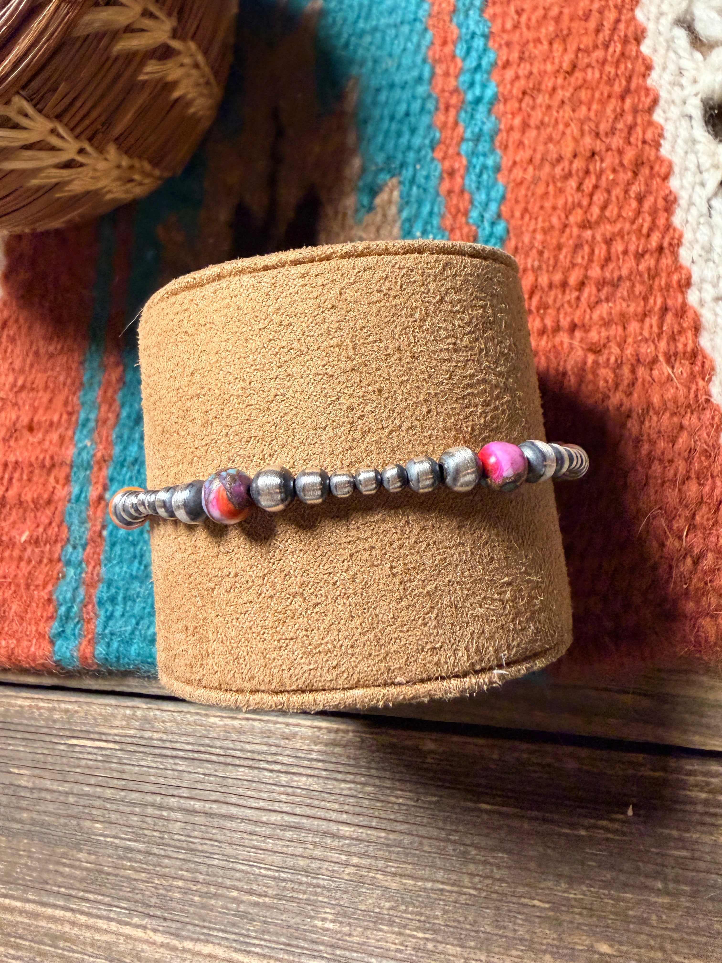 Handcrafted Pink Dream Mojave & Sterling Silver Pearl Beaded Bracelet