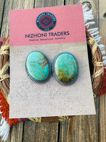 Handcrafted Sterling Silver & Royston Turquoise Post Earrings