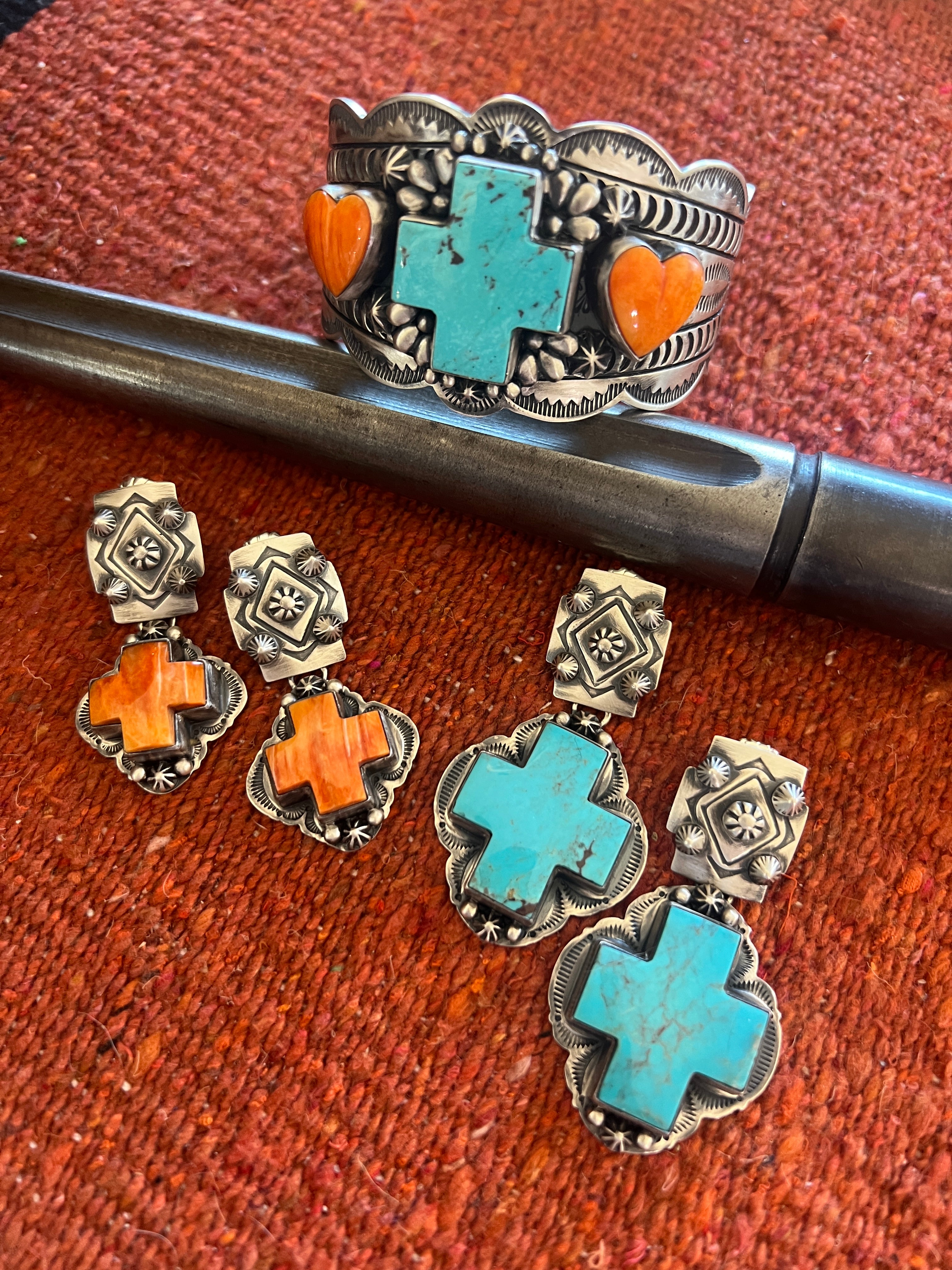 Handcrafted Sterling Silver, Kingman Turquoise and Spiny Oyster Santa