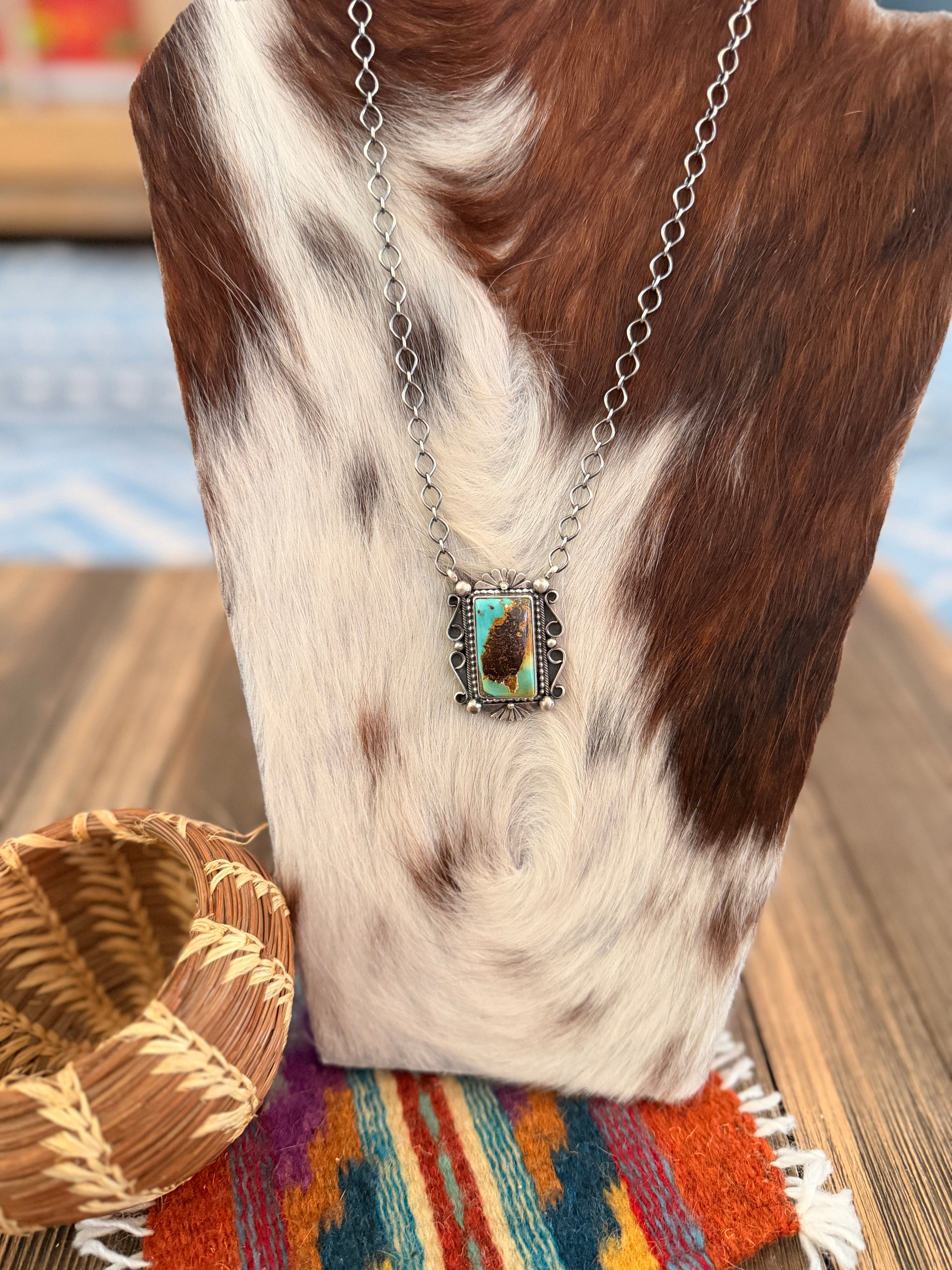 Handcrafted Royston Turquoise & Sterling Silver Necklace by Daniel Benally