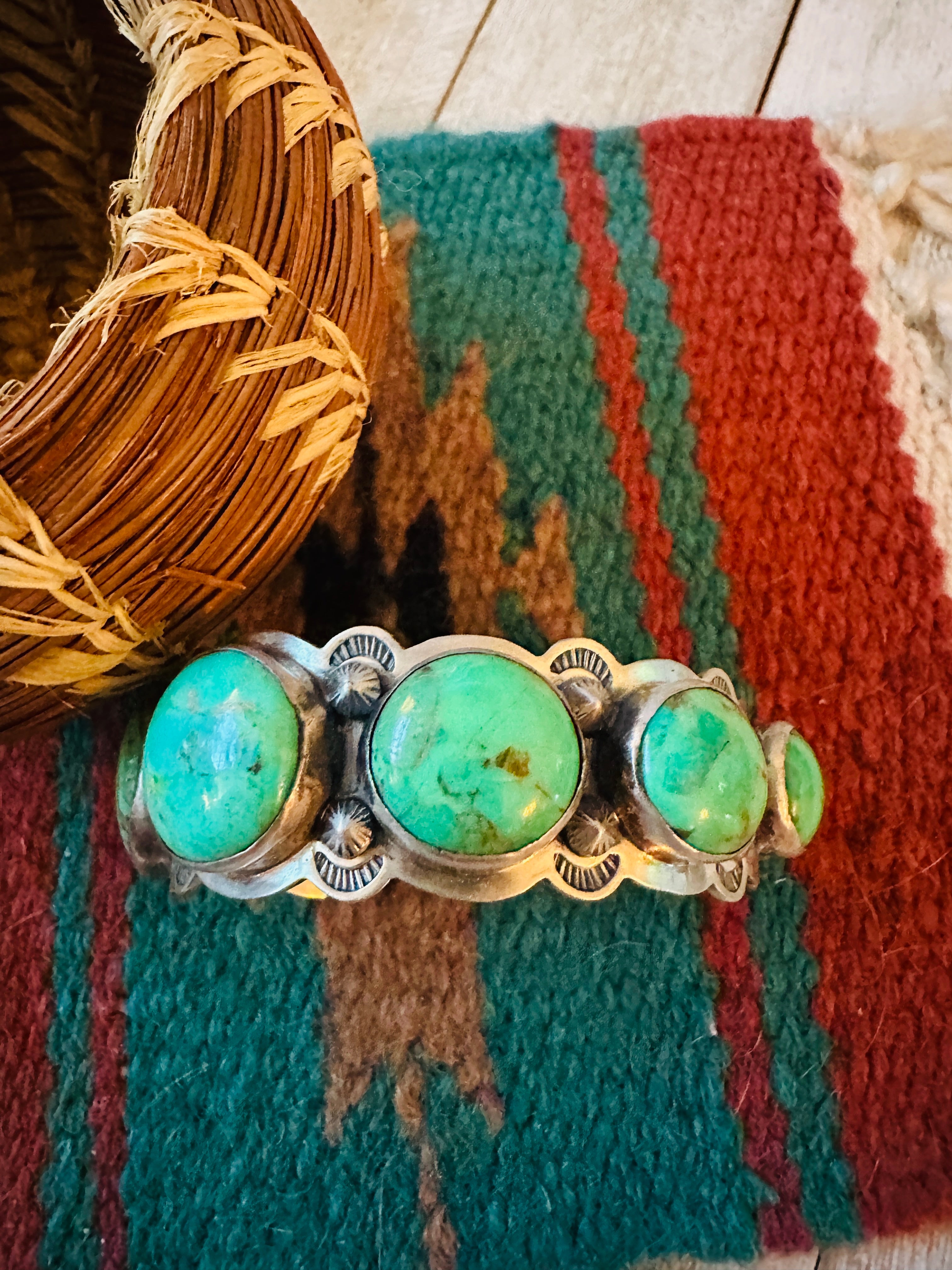 Handcrafted Green Kingman Turquoise & Sterling Silver Cuff Bracelet