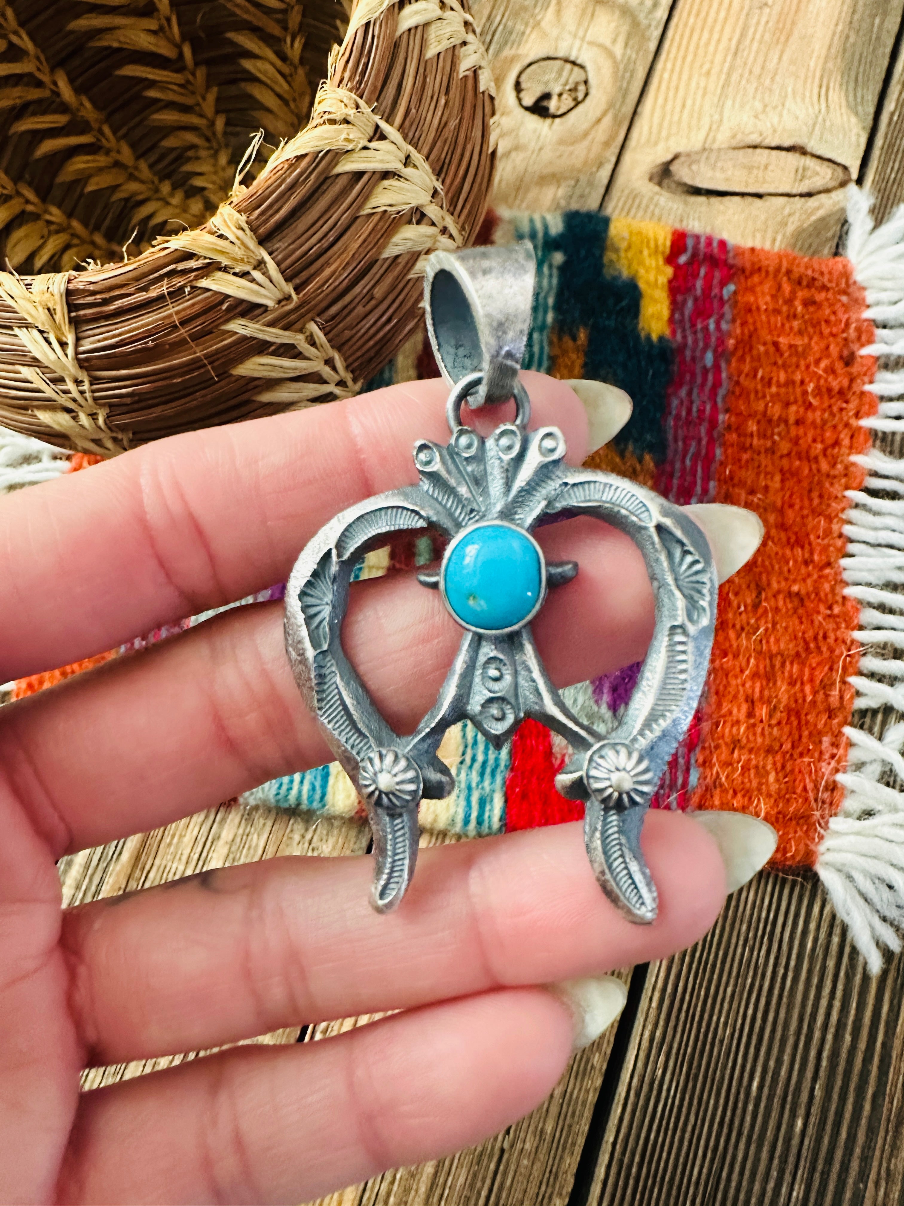 Handcrafted Sterling Silver & Kingman Turquoise Naja Pendant by Kevin Billah