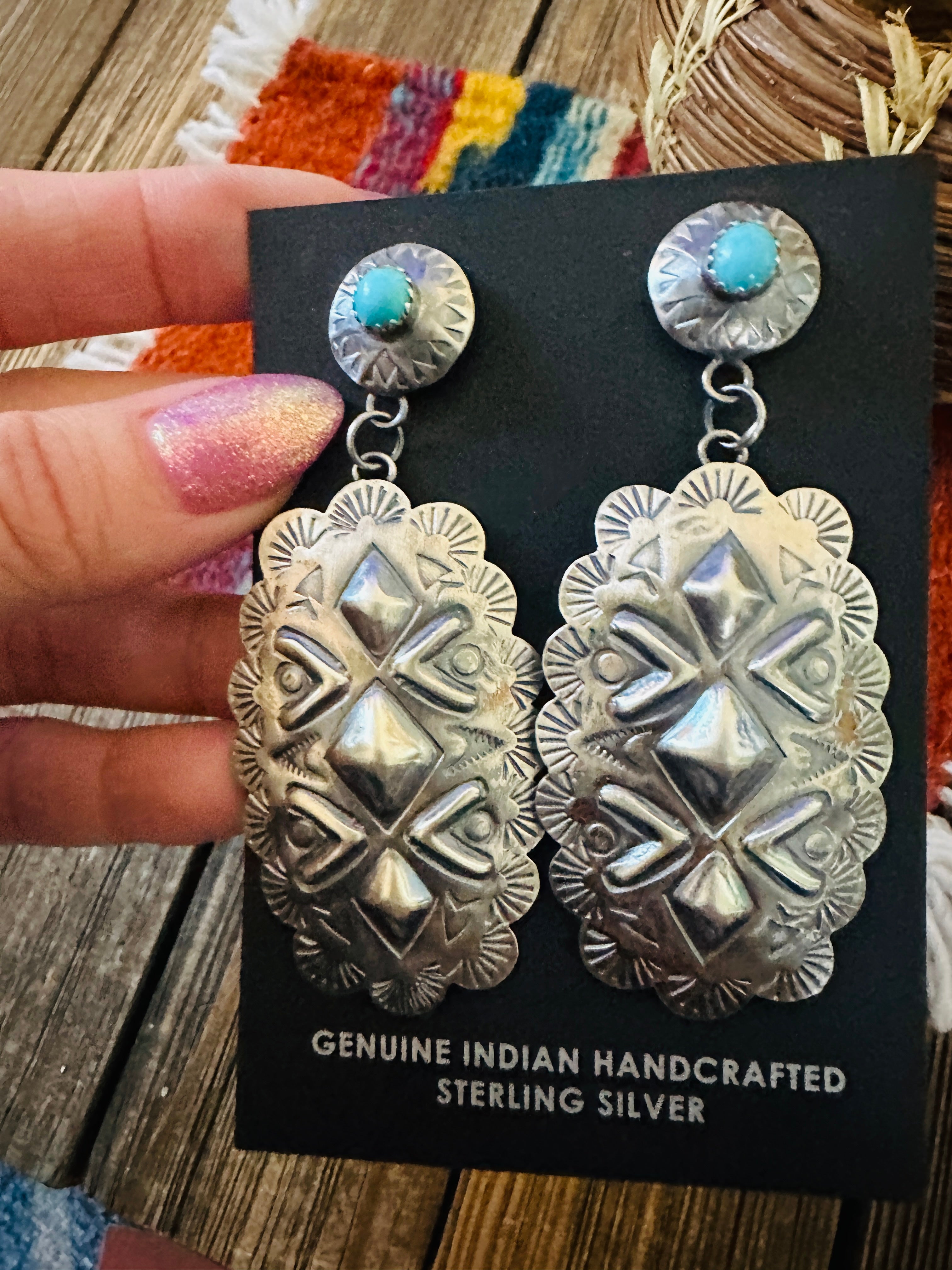 Handcrafted Turquoise & Sterling Silver Concho Dangle Earrings