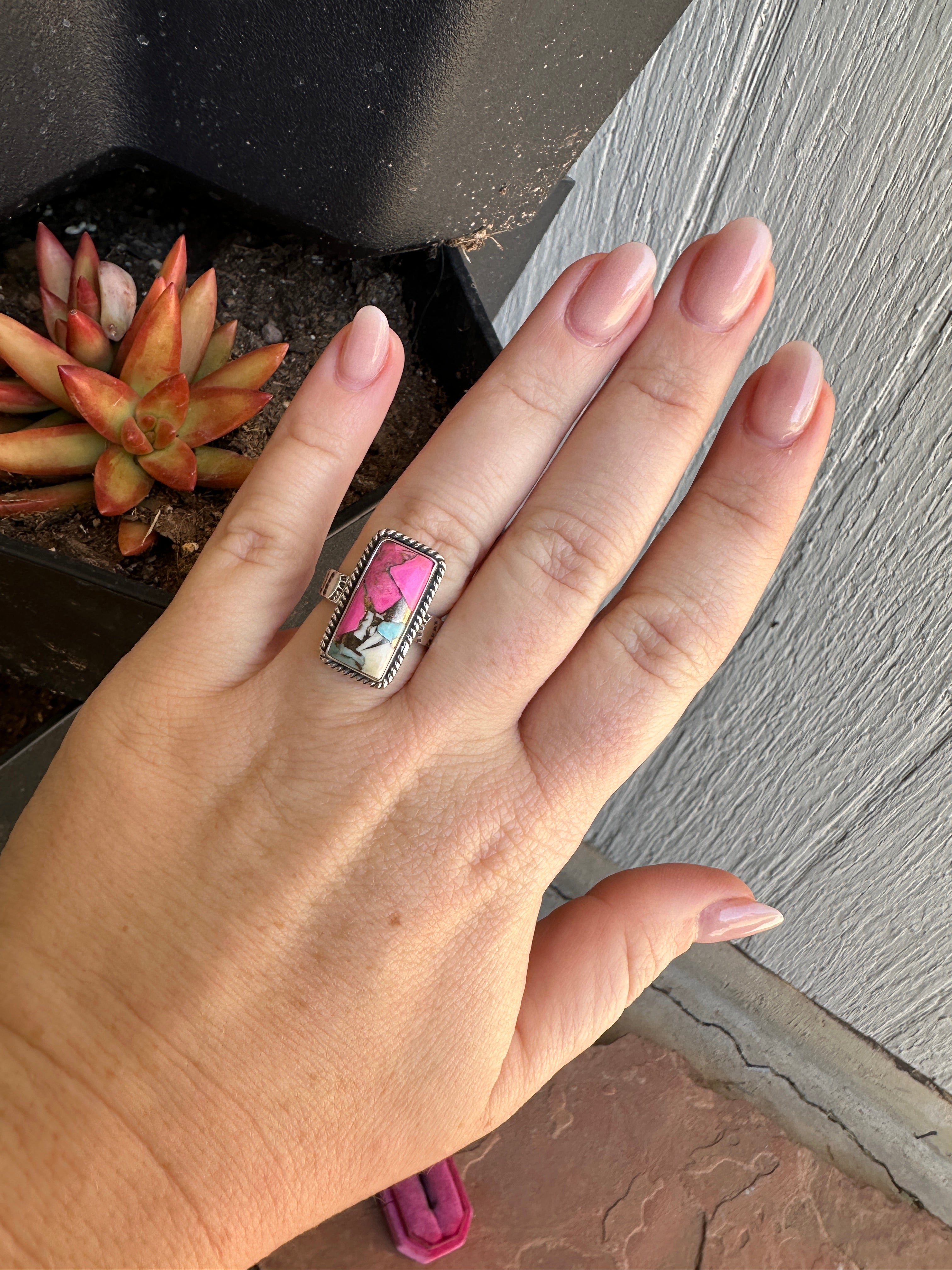 Handmade Cotton Candy Sterling Adjustable Bar Ring