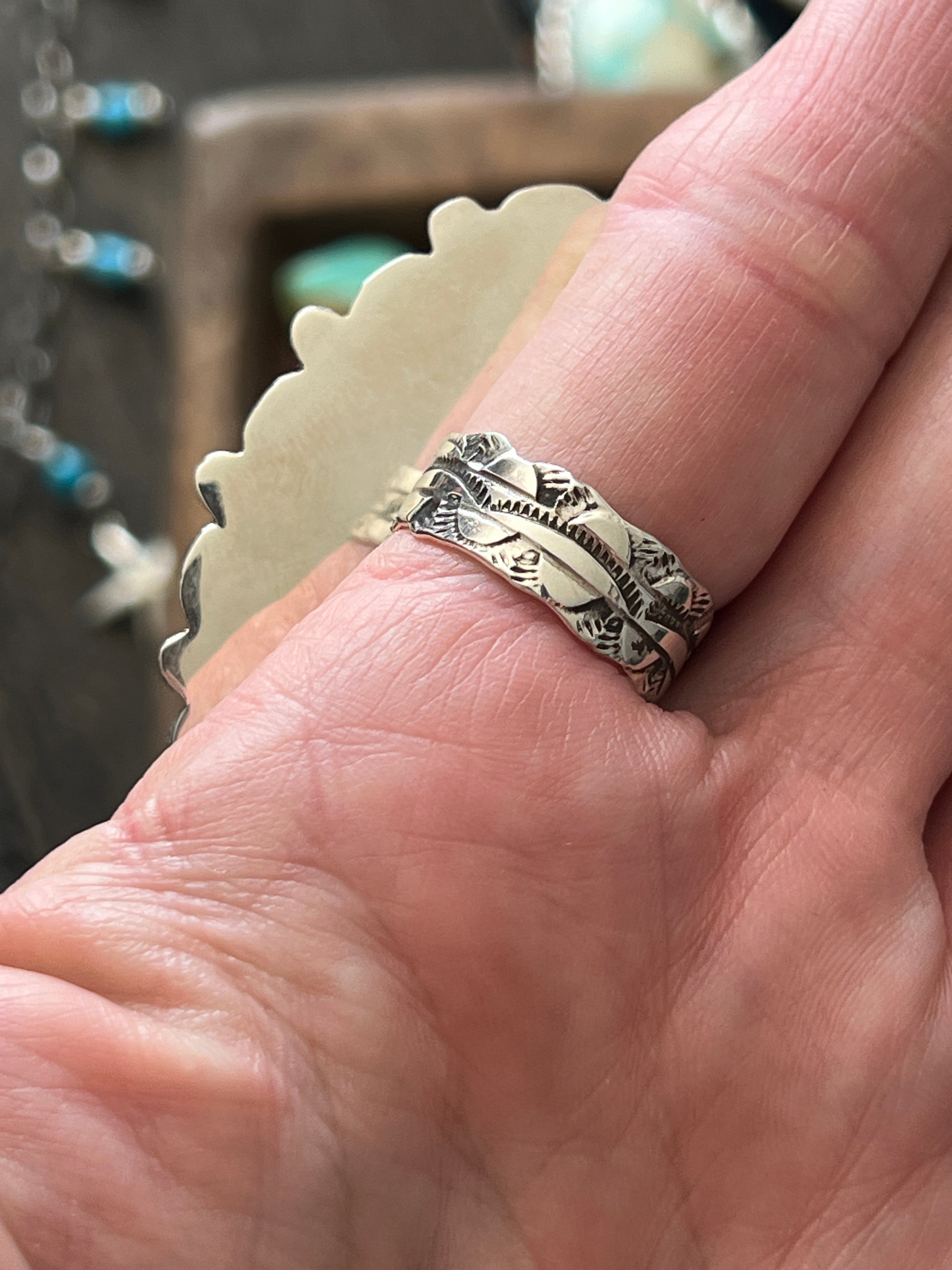 Handcrafted Sterling Silver and Oval Queen Pink Conch Shell Cluster Ring by Aaron Tallis, Adjustable