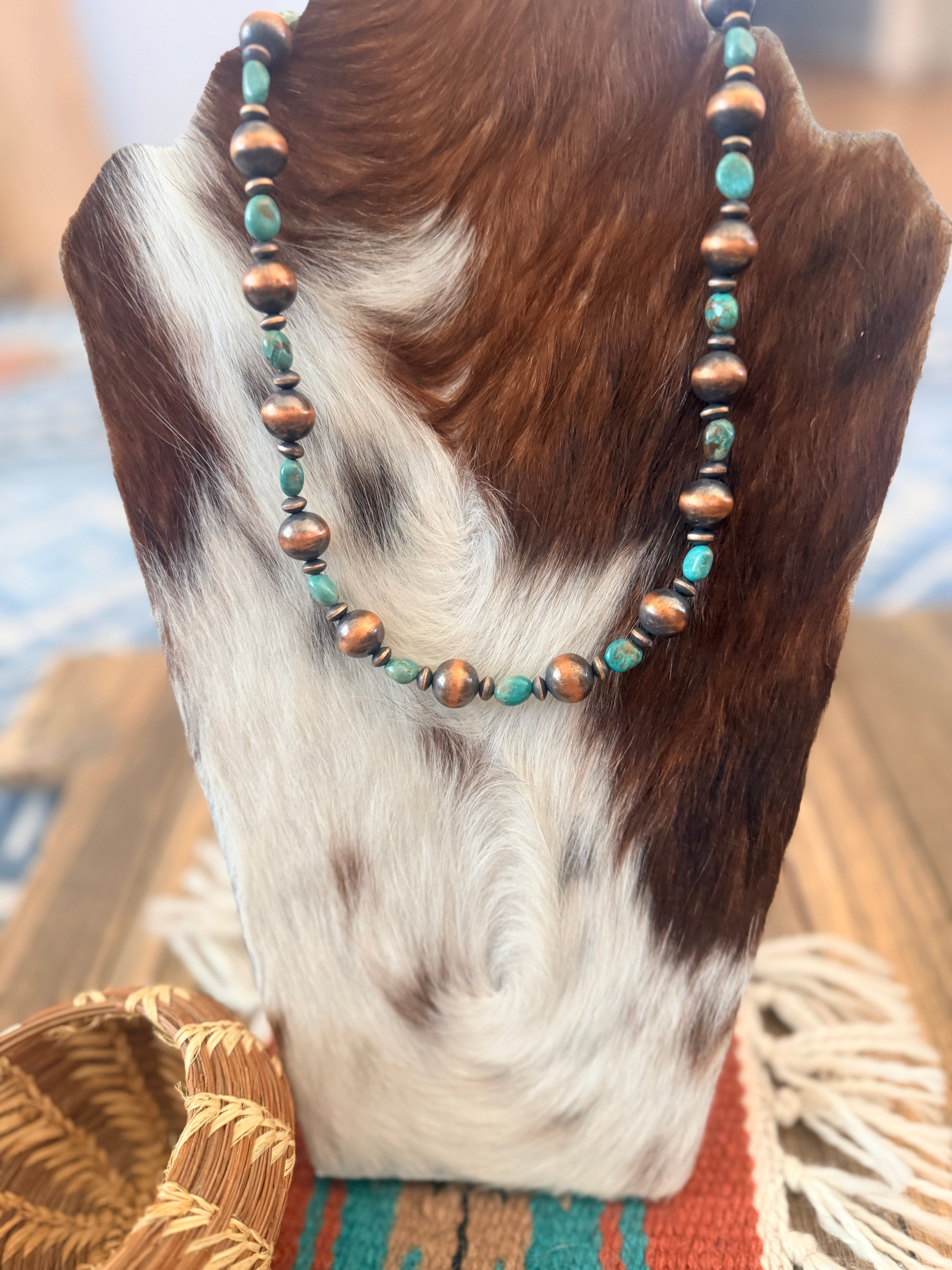 Handcrafted Turquoise & Copper 18” Beaded Necklace