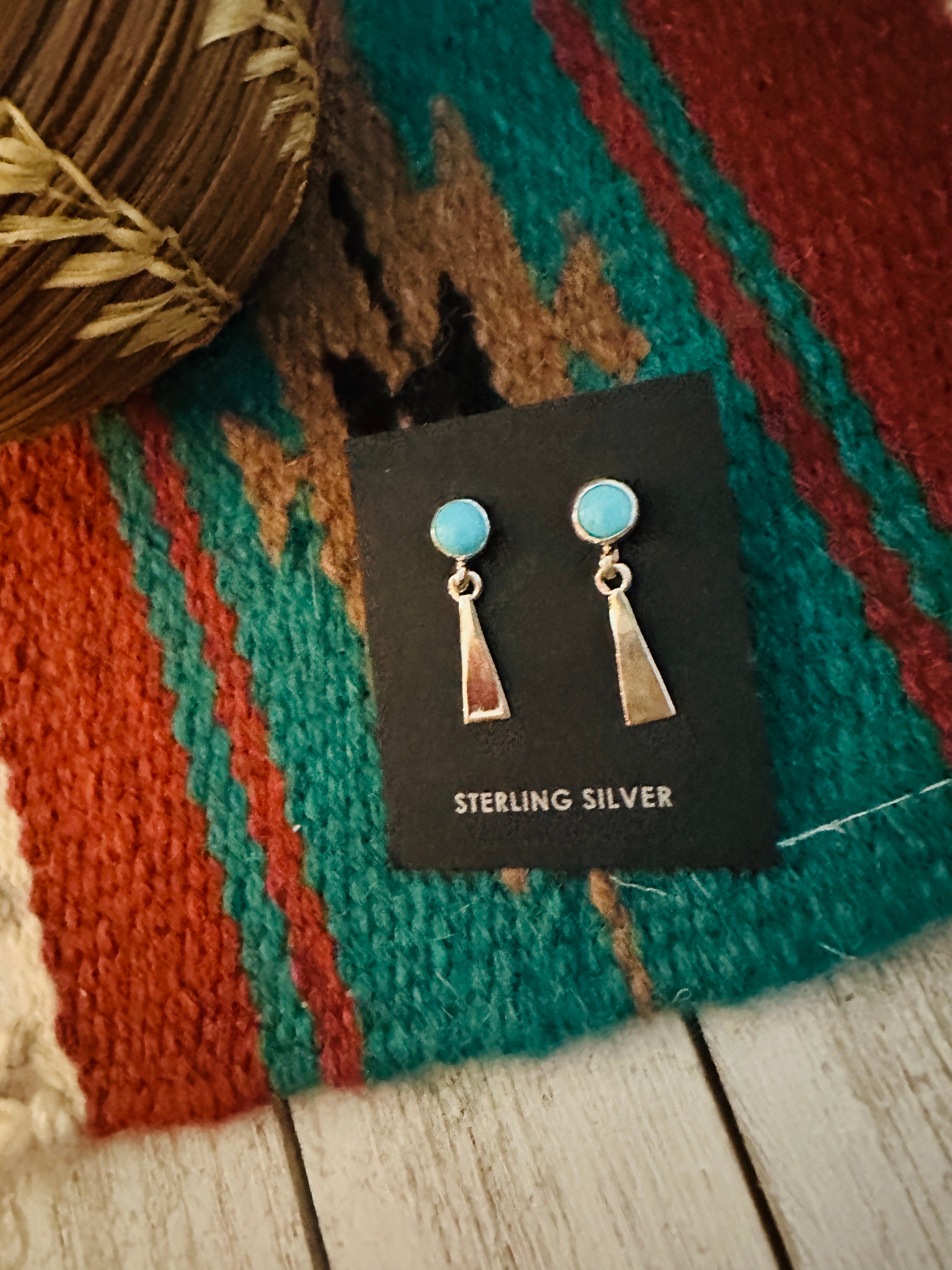 Navajo Turquoise & Sterling Silver Triangle Dangle Earrings