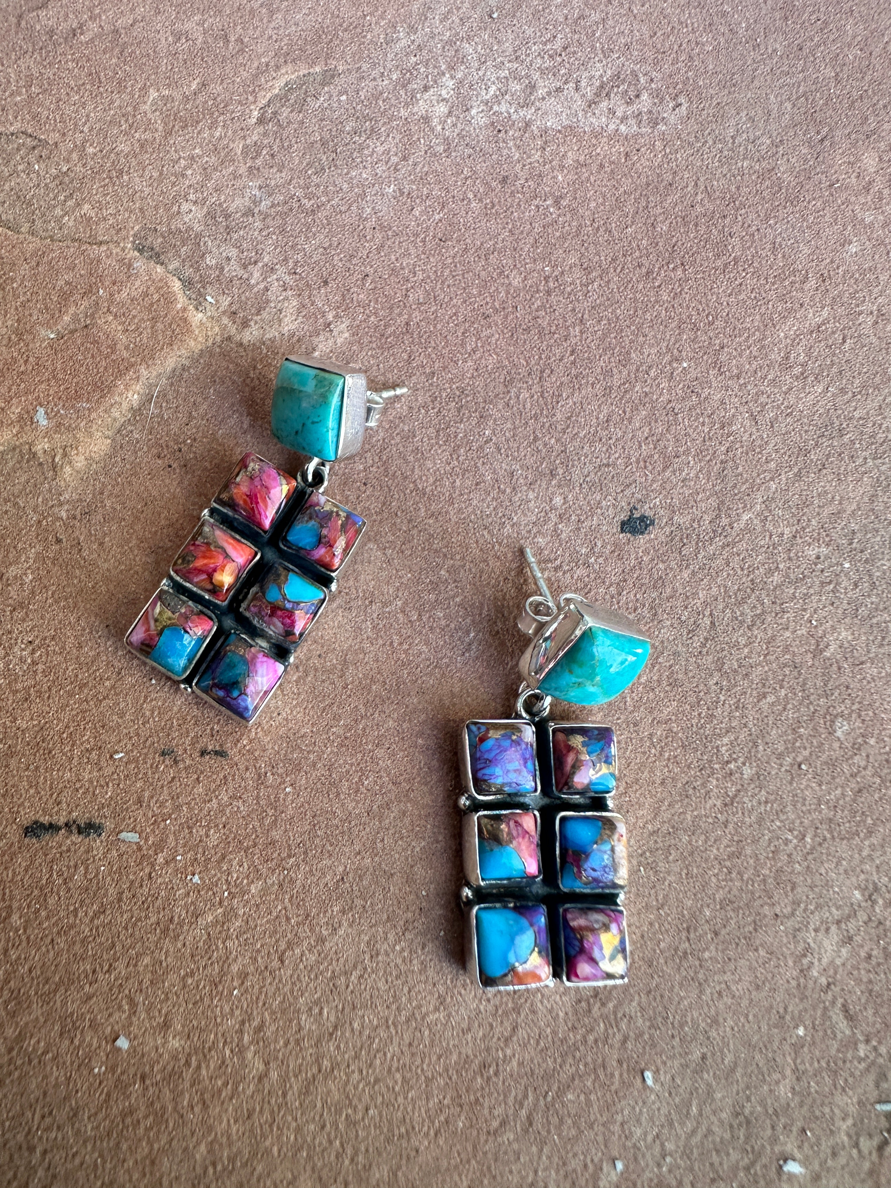 Handmade Pink Dream Mojave, Turquoise and Sterling Silver Handmade Dangles