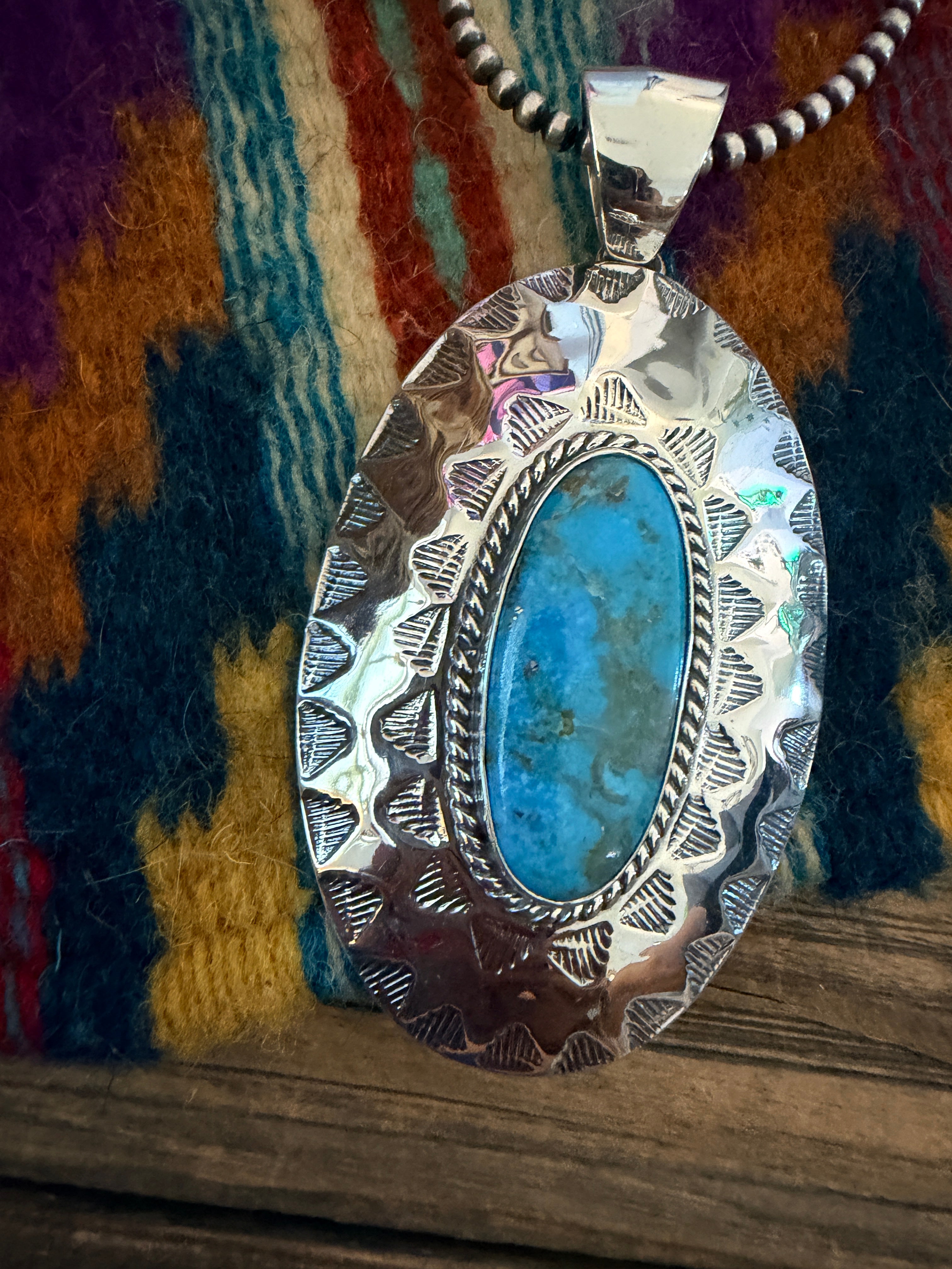 Handcrafted Turquoise and Sterling Silver Concho Pendant
