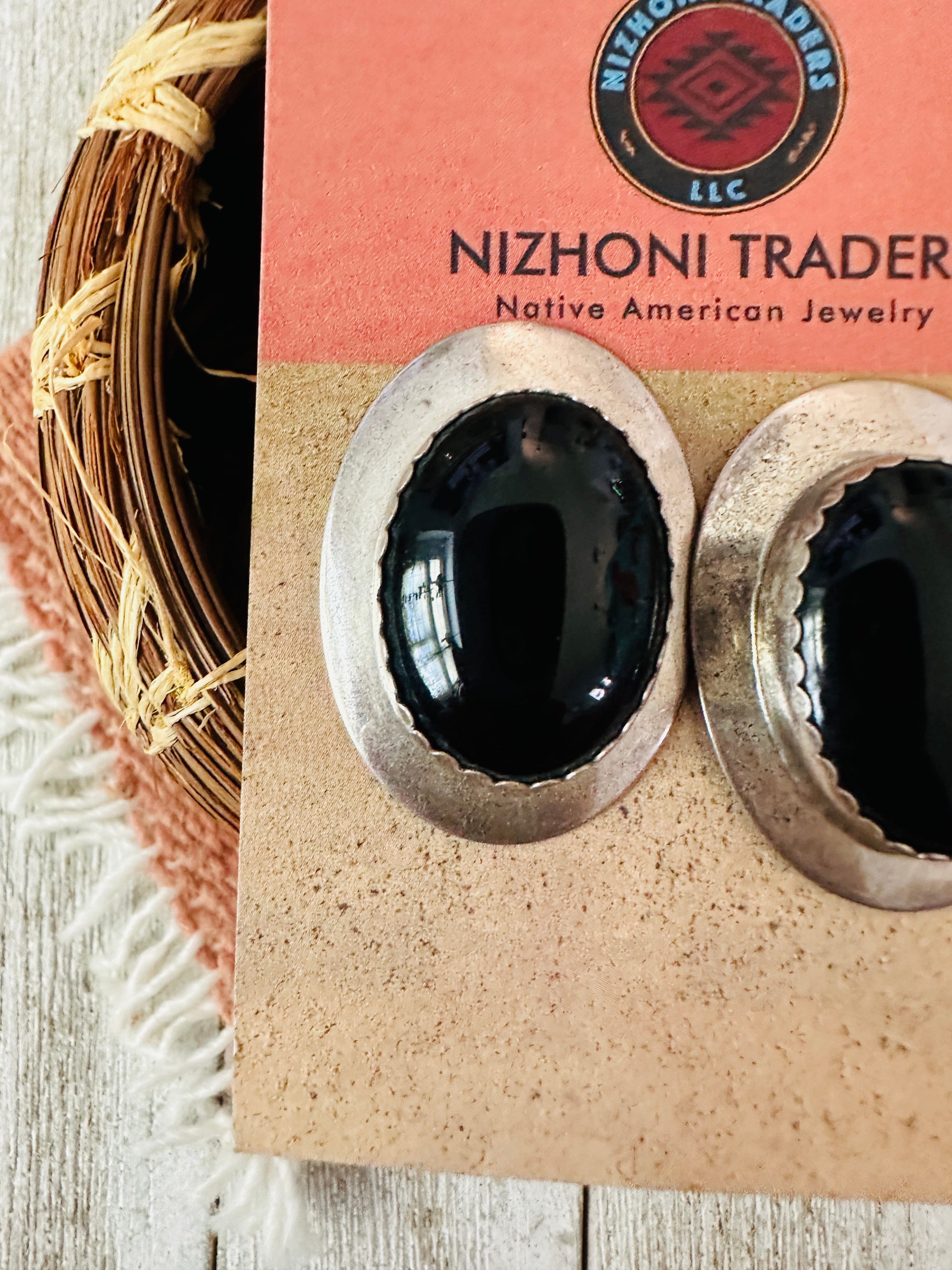 Handcrafted Old Pawn Sterling Silver & Black Onyx Post Earrings