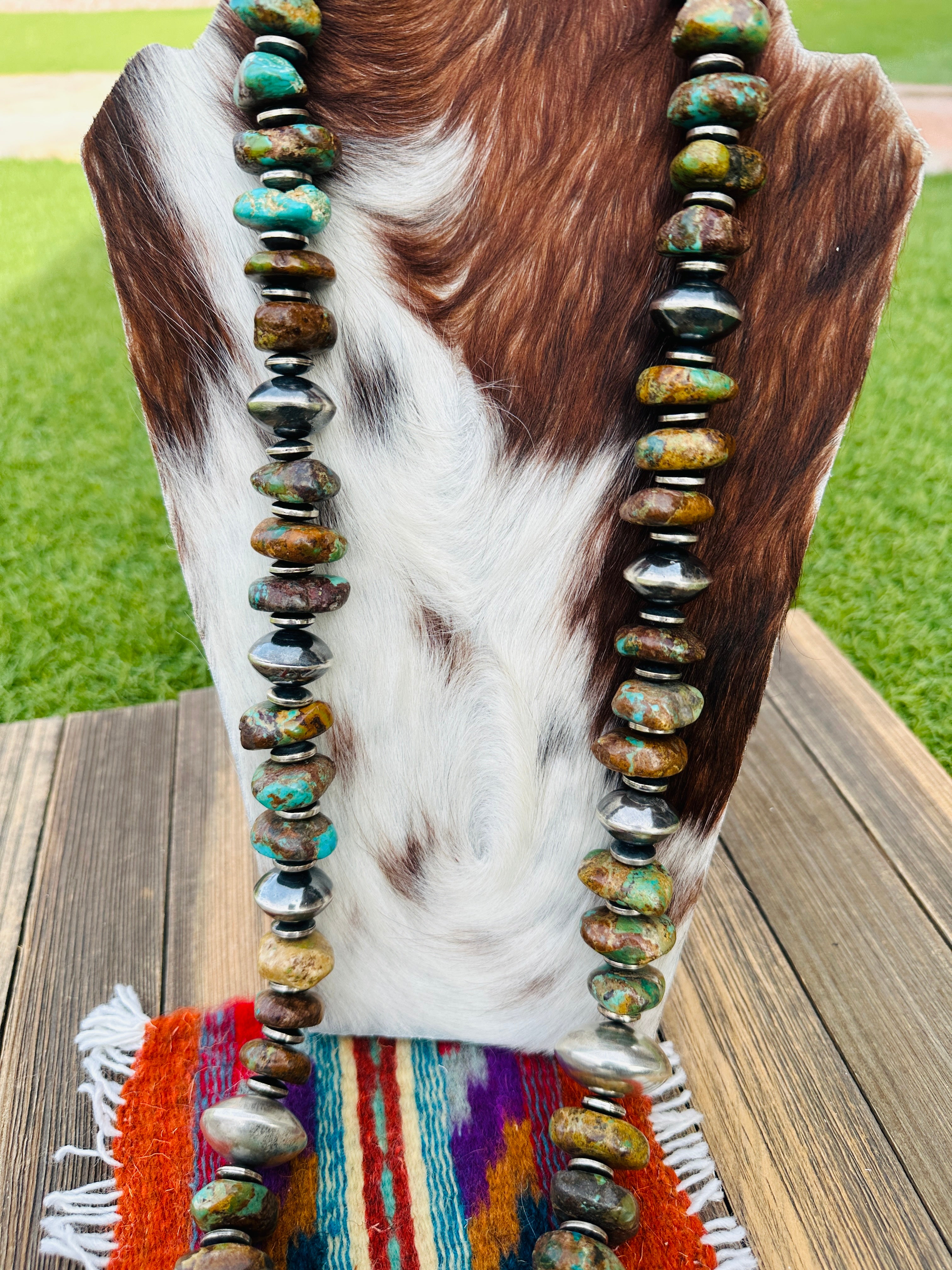 Handcrafted Royston Turquoise & Sterling Silver Beaded Necklace