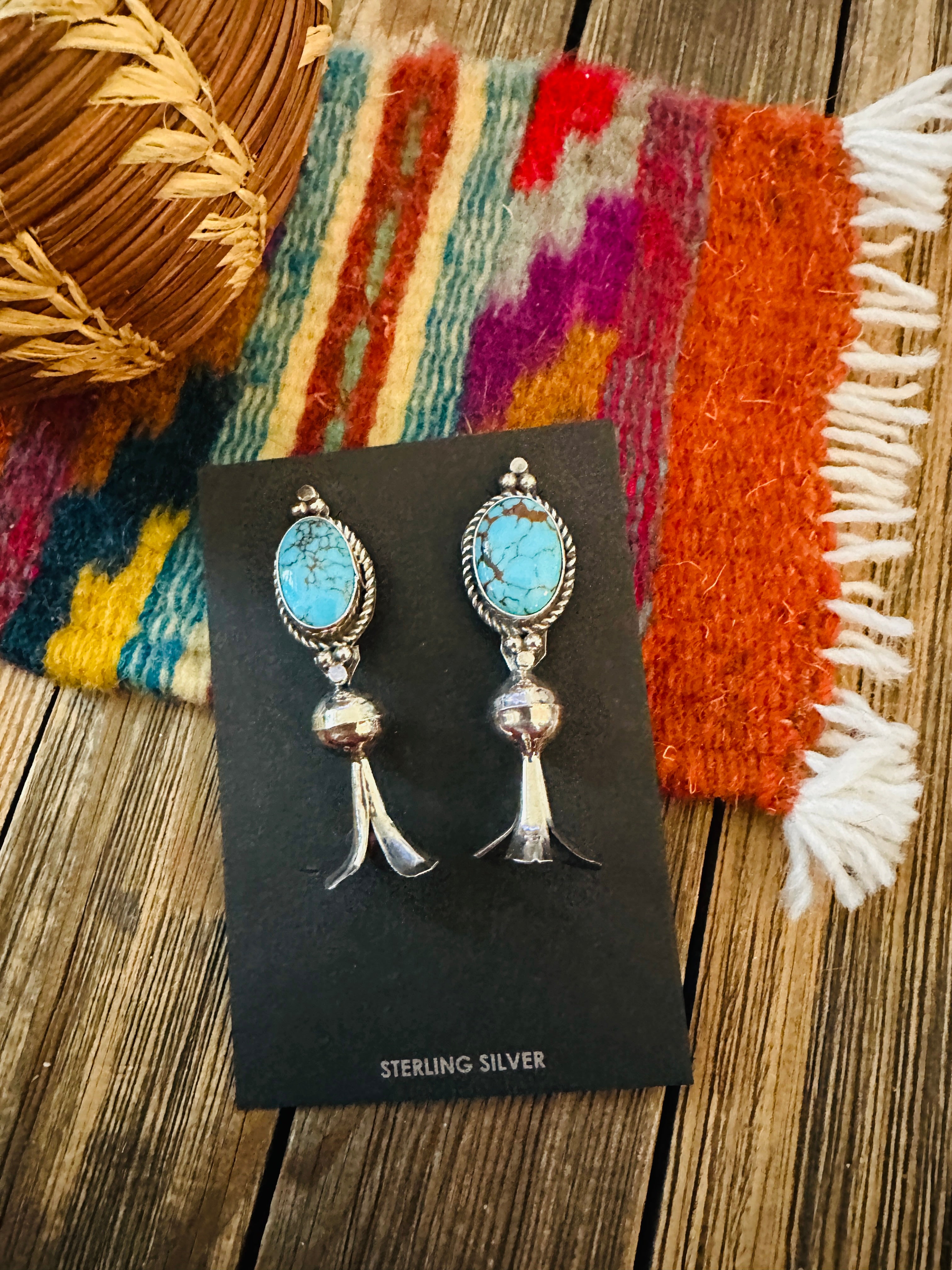 Handcrafted Turquoise & Sterling Silver Blossom Post Earrings by Rosella Paxson