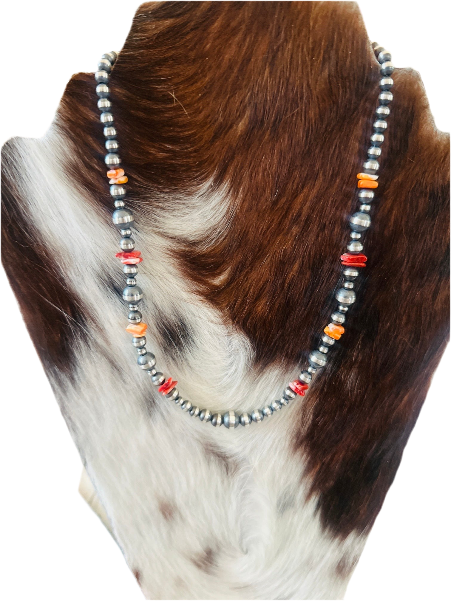 Handcrafted Sterling Silver & Spiny Oyster Beaded 18” Necklace