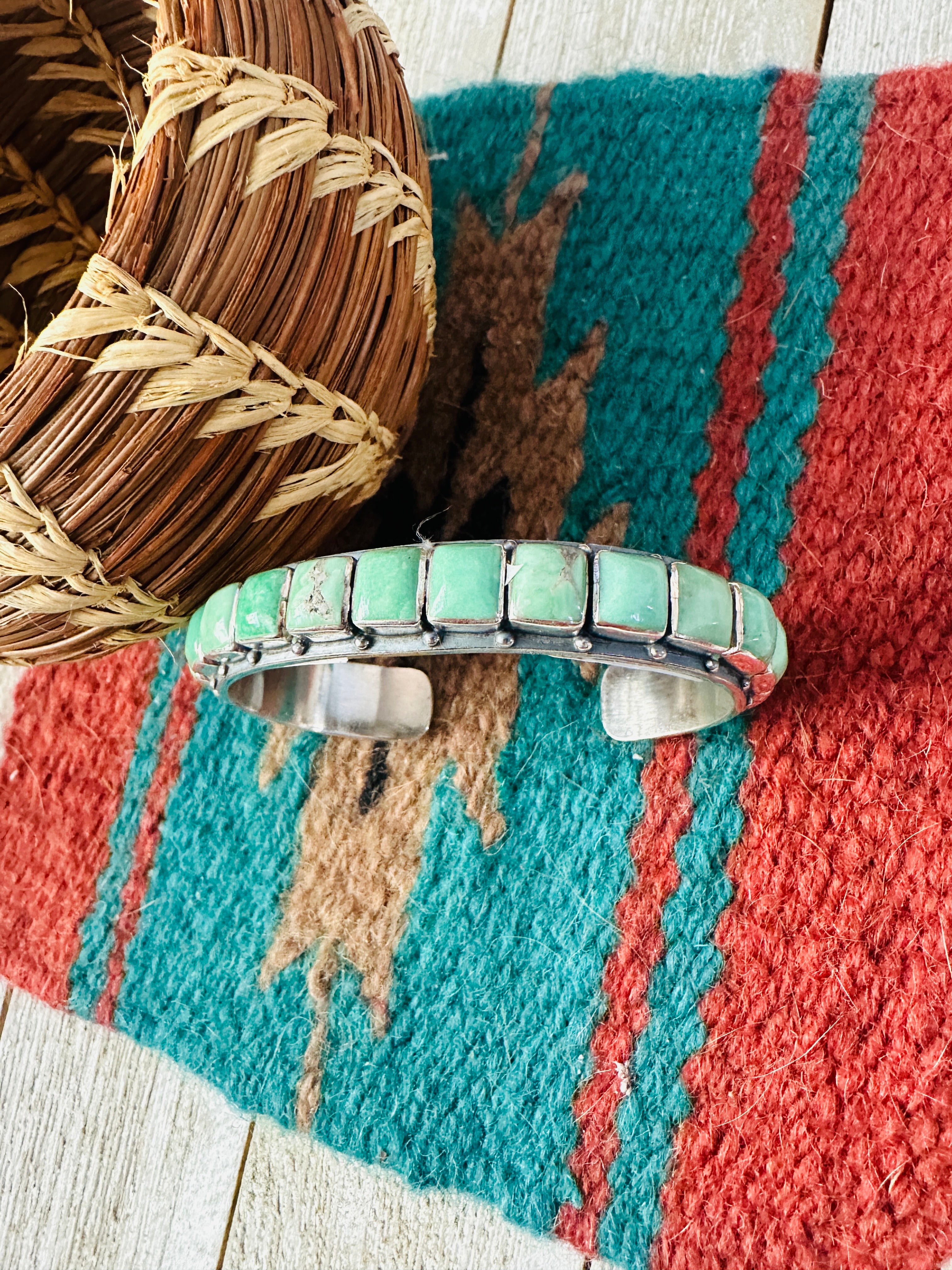 Handcrafted Sterling Silver and Turquoise Cuff Bracelet by Federico Jimenez
