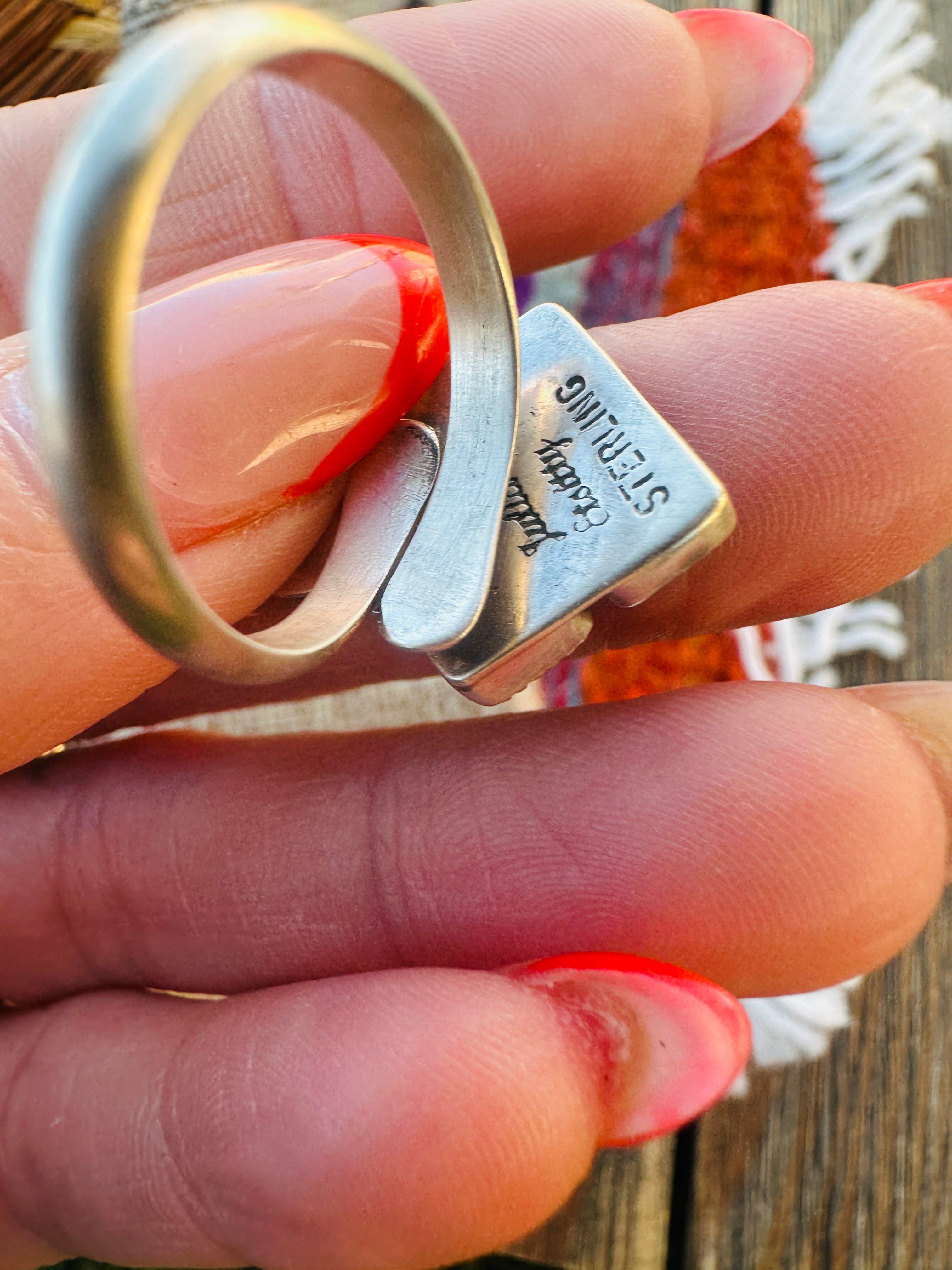 Handcrafted Turquoise & Sterling Silver Heart Adjustable Ring by Julia Etsitty