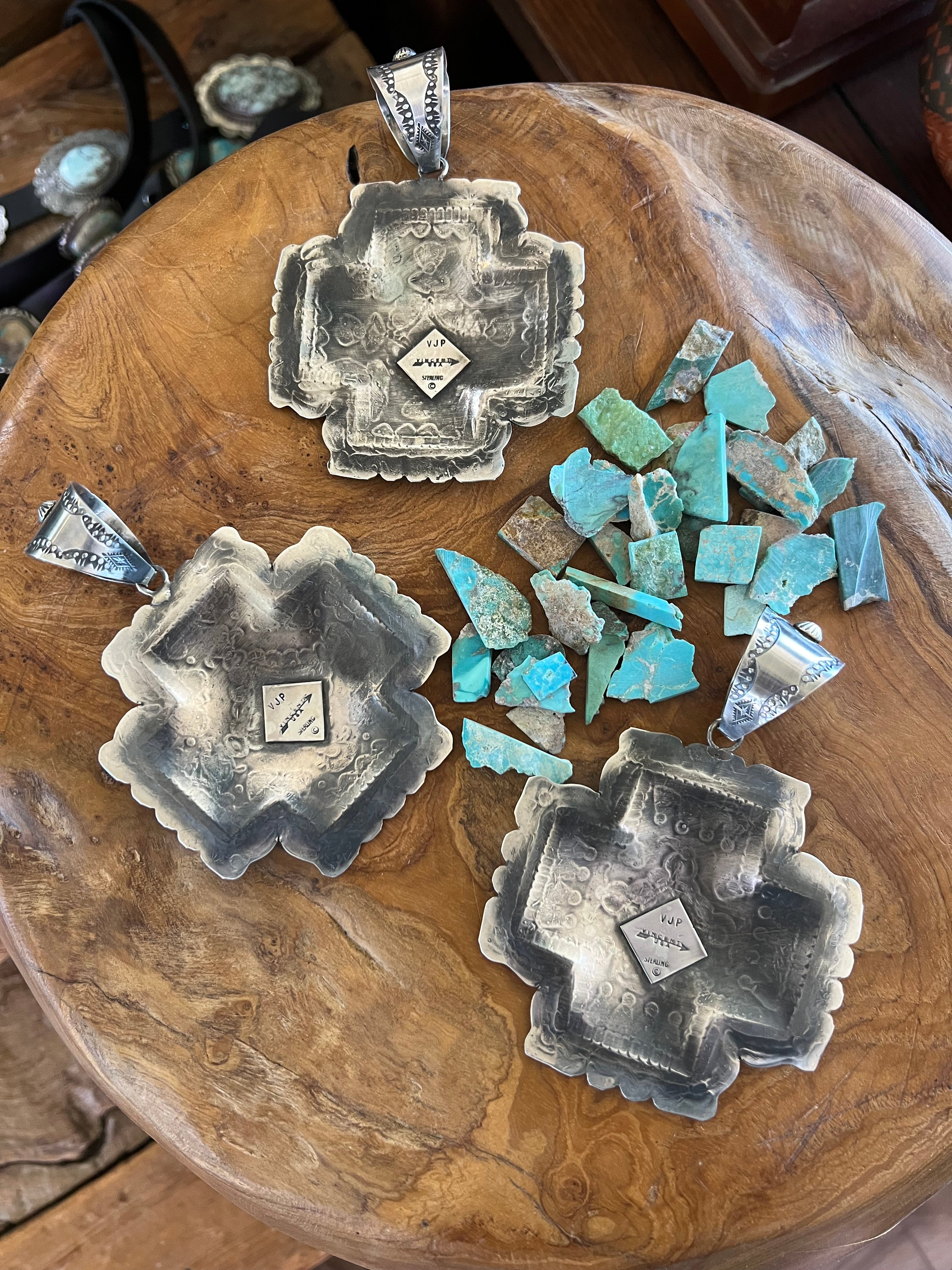 Handcrafted Hand Stamped Sterling Silver Santa Fe Cross Pendant by Victor Platero