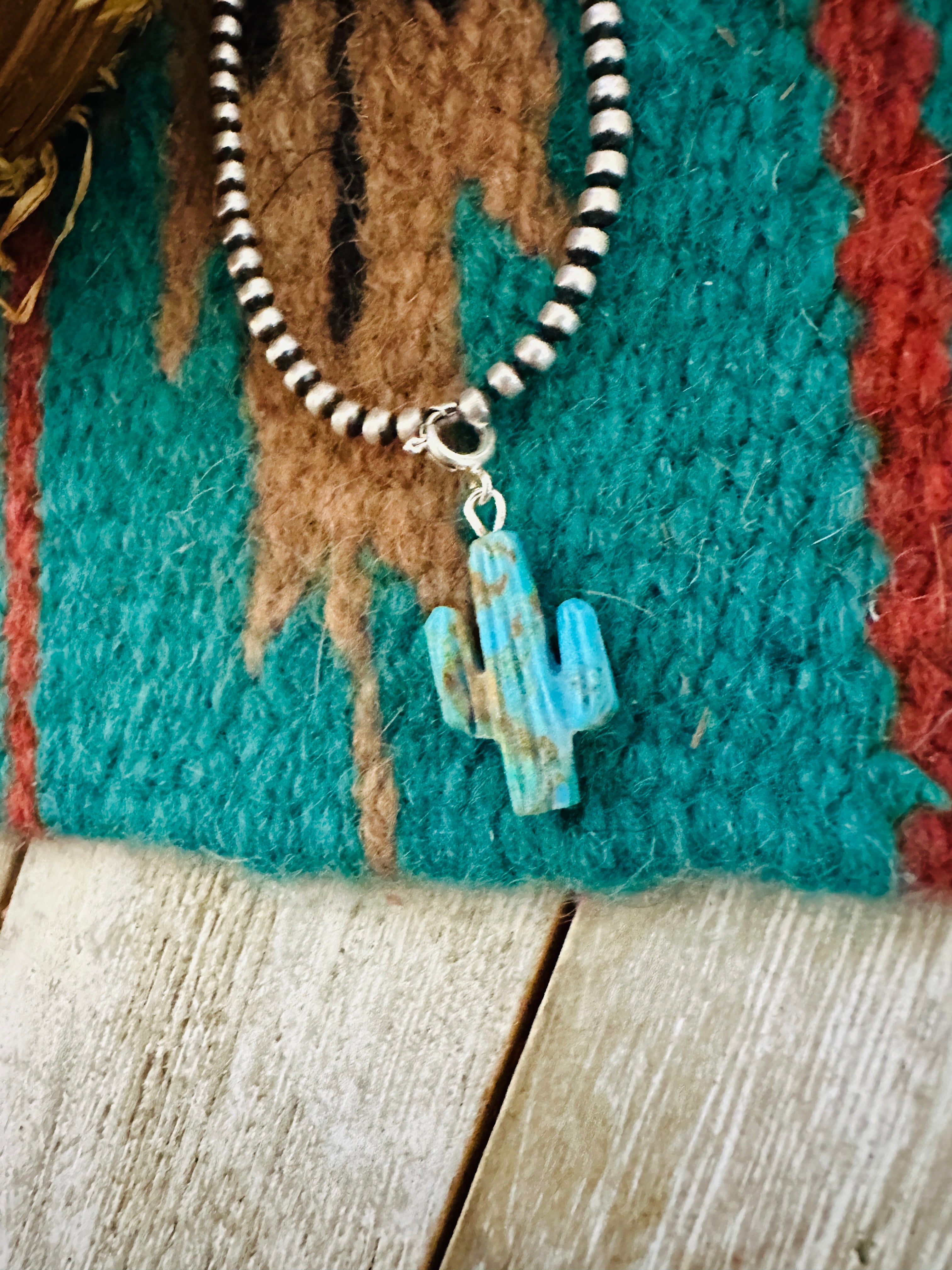 Hand Carved Turquoise Saguaro Cactus Charm