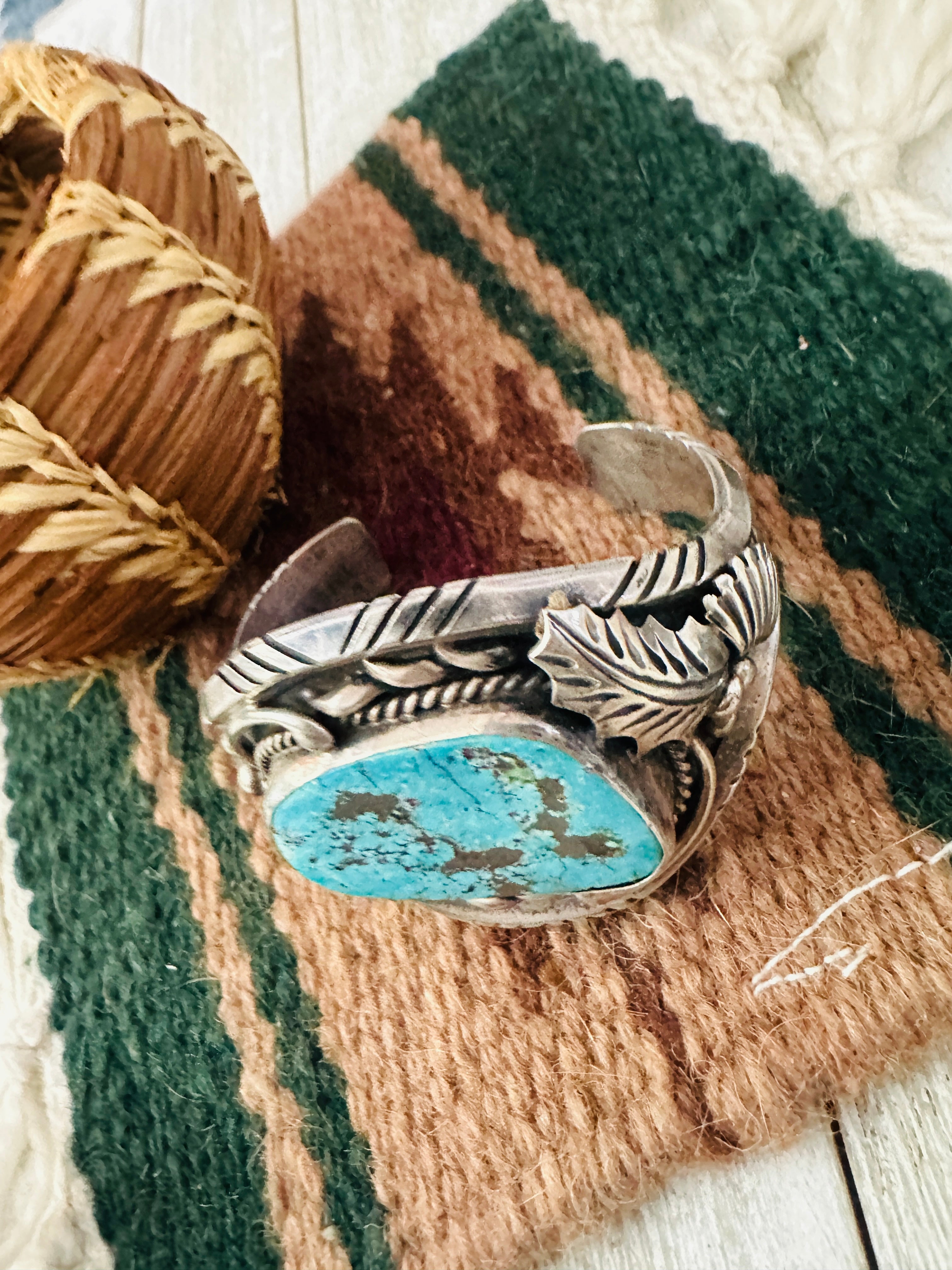 Handcrafted Old Pawn Turquoise & Sterling Silver Cuff Bracelet