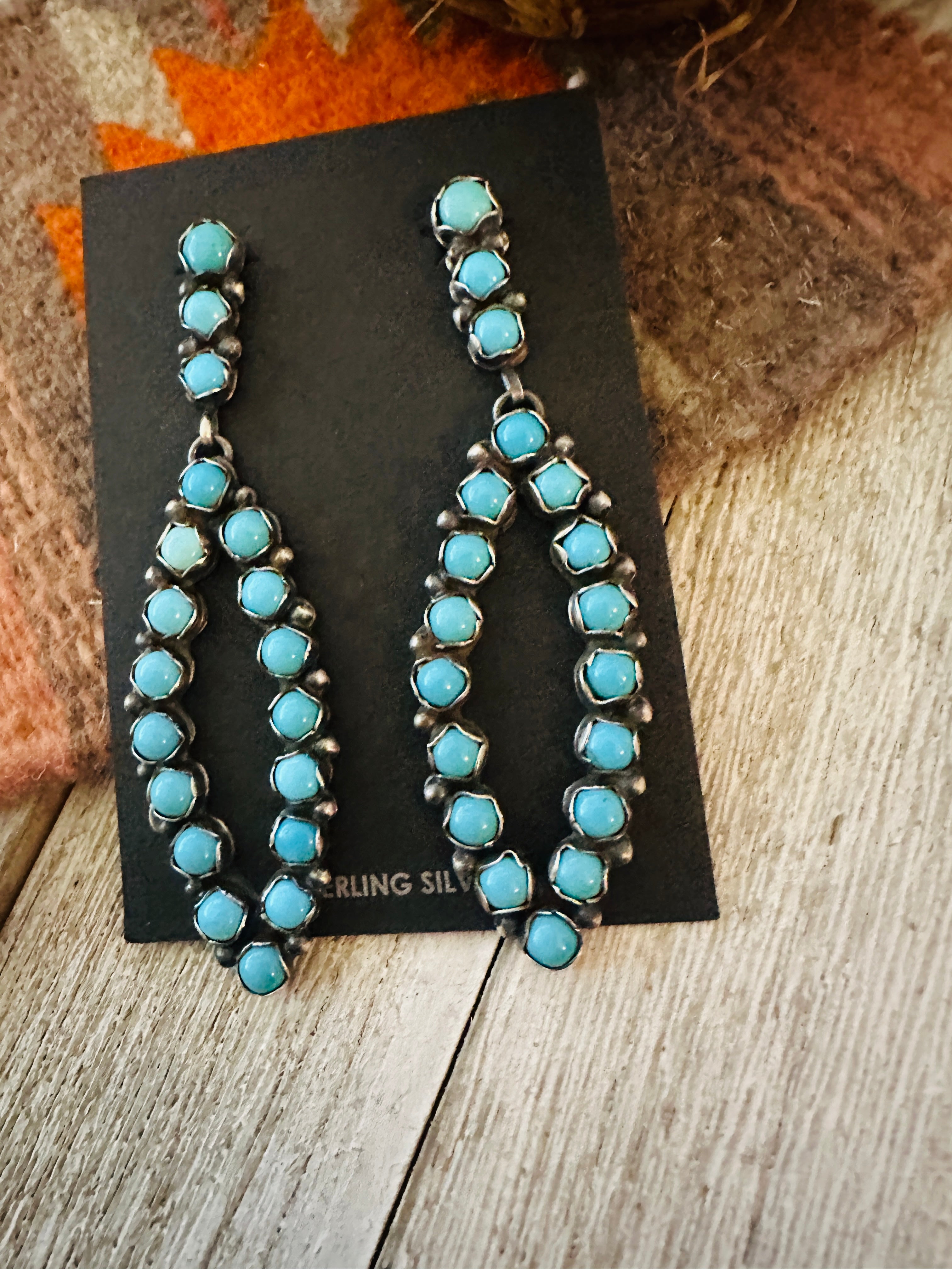 Handcrafted Sterling Silver & Turquoise Cluster Dangle Earrings