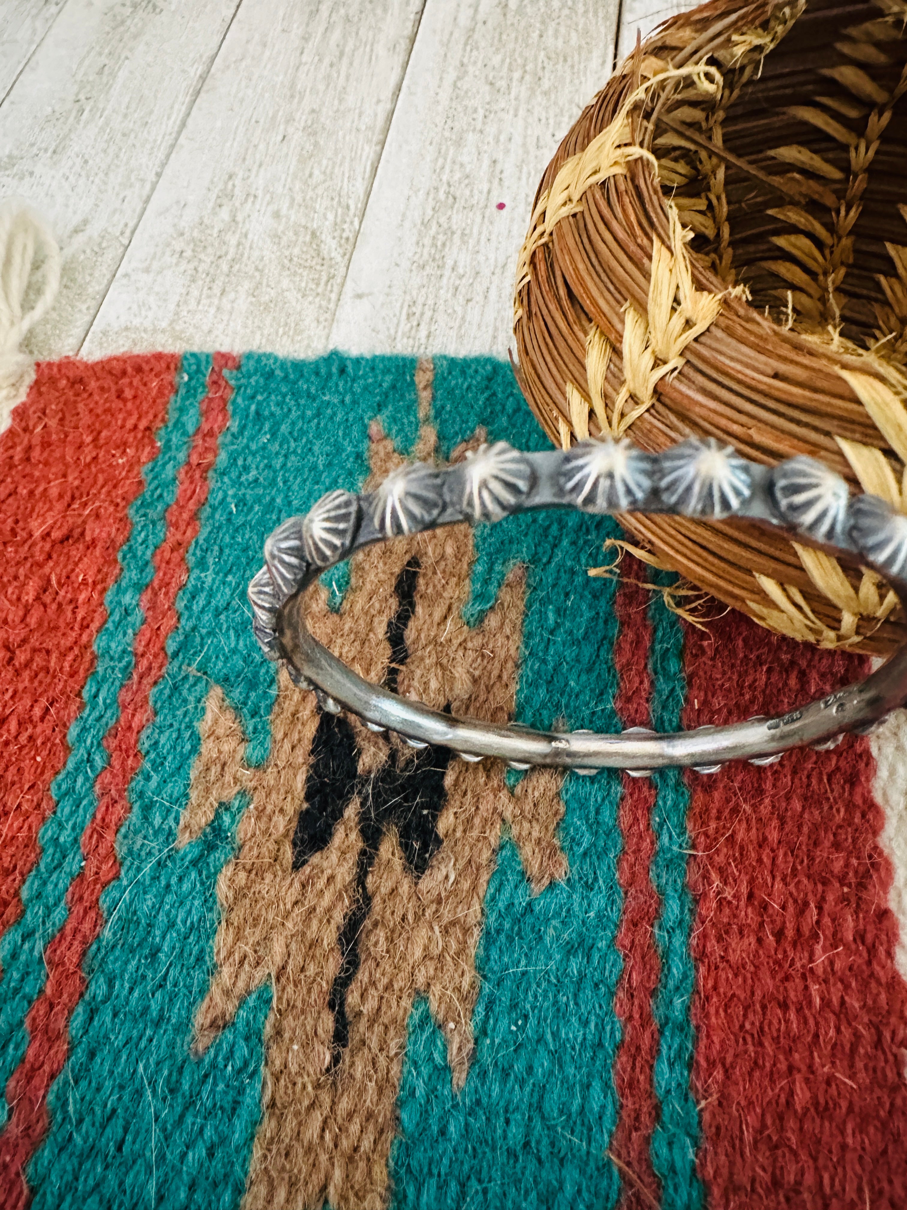 Chimney Butte Navajo Sterling Silver Studded Bangle Bracelet