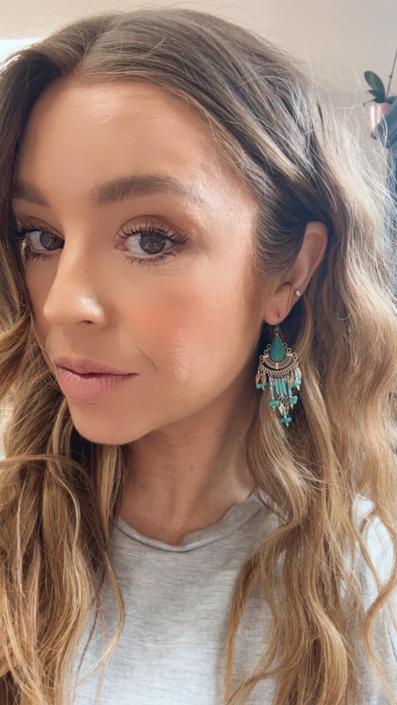 “The Golden Collection” Blue Willow Handmade Turquoise Beaded Surgical Steel Earrings