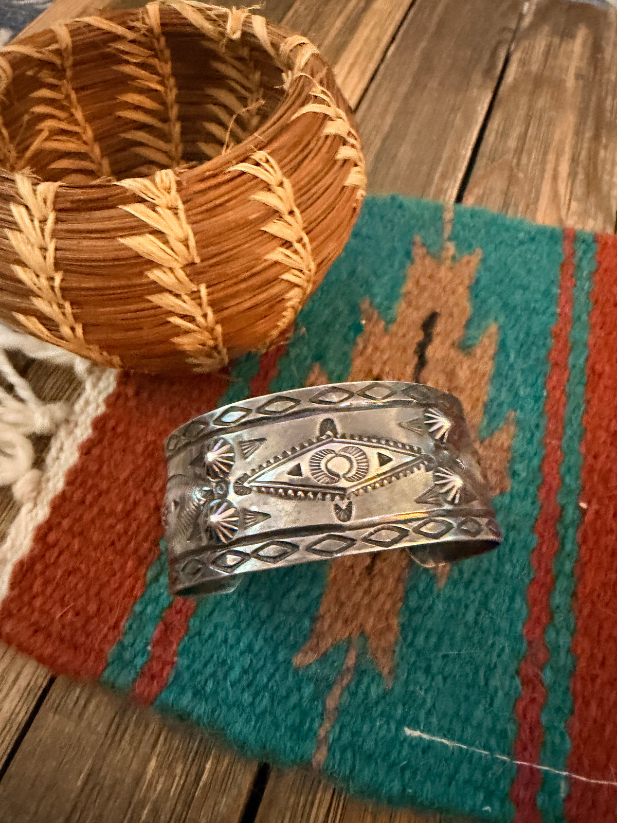 Handcrafted Old Pawn Sterling Silver Cuff Bracelet