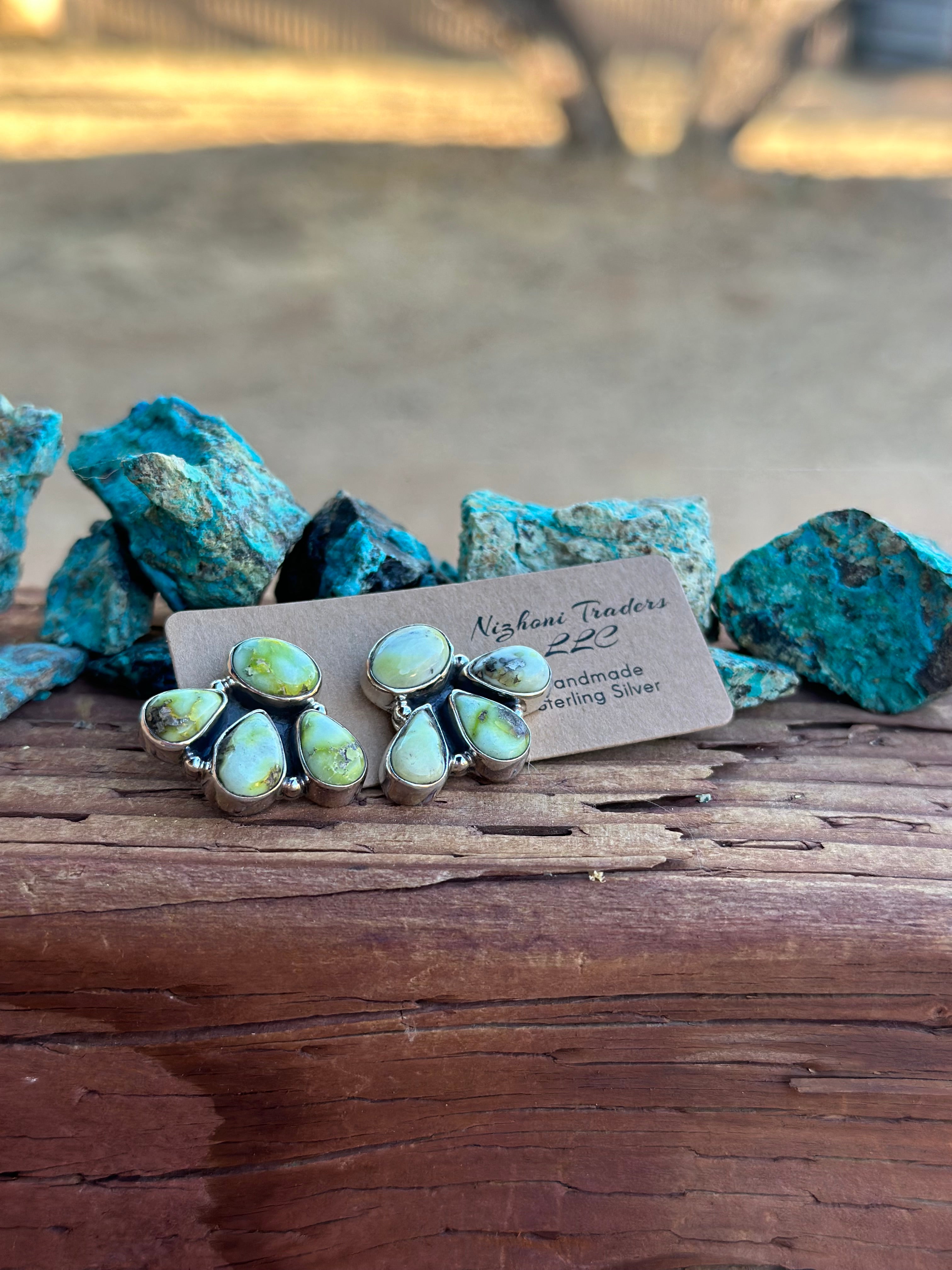 Nizhoni “The Backroads” Palomino Turquoise & Sterling Silver 4 Stone Earrings Handmade