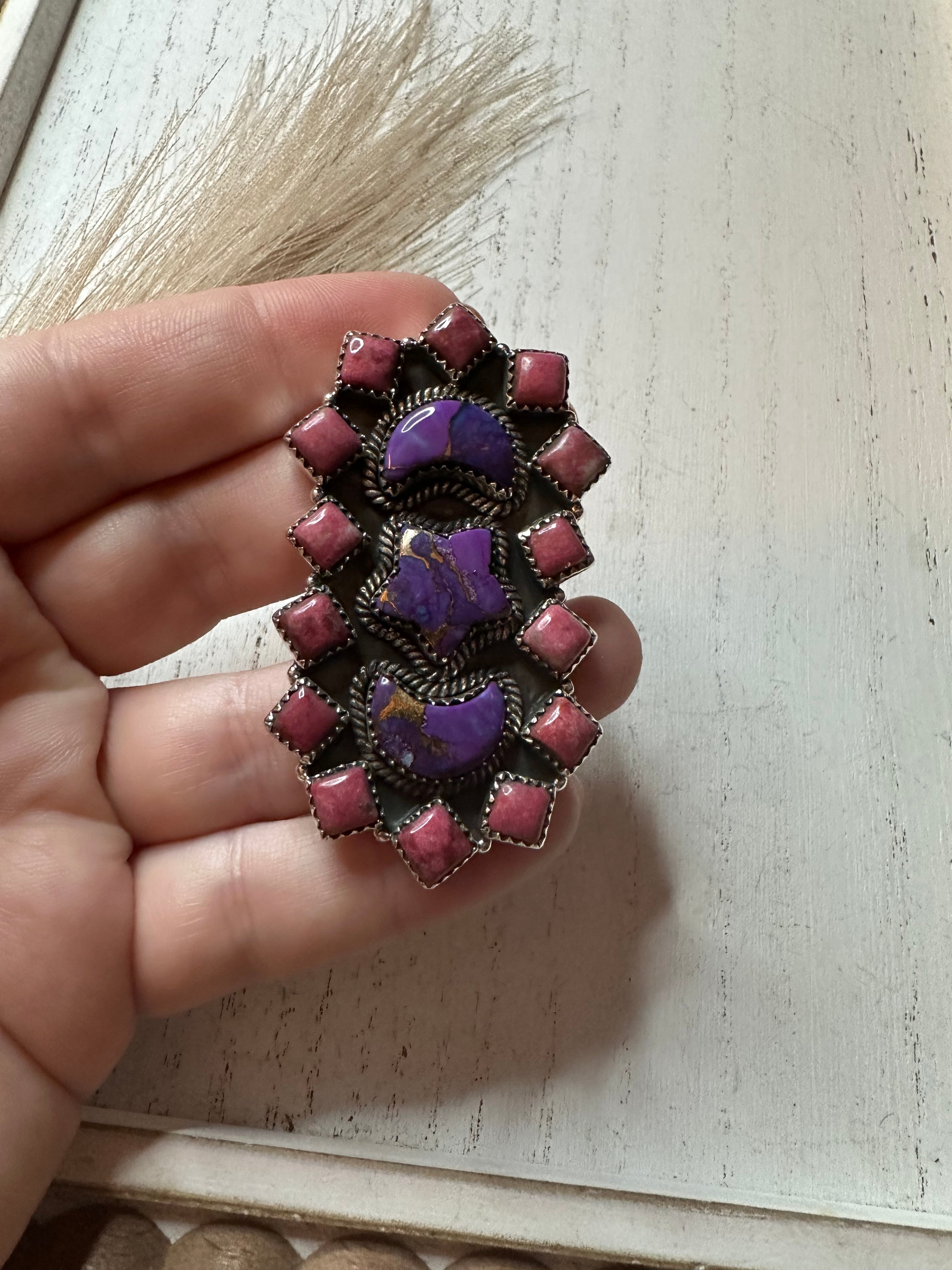 “Nizhoni Moon Star” Pink & Purple Mohave & Sterling Silver Adjustable Ring