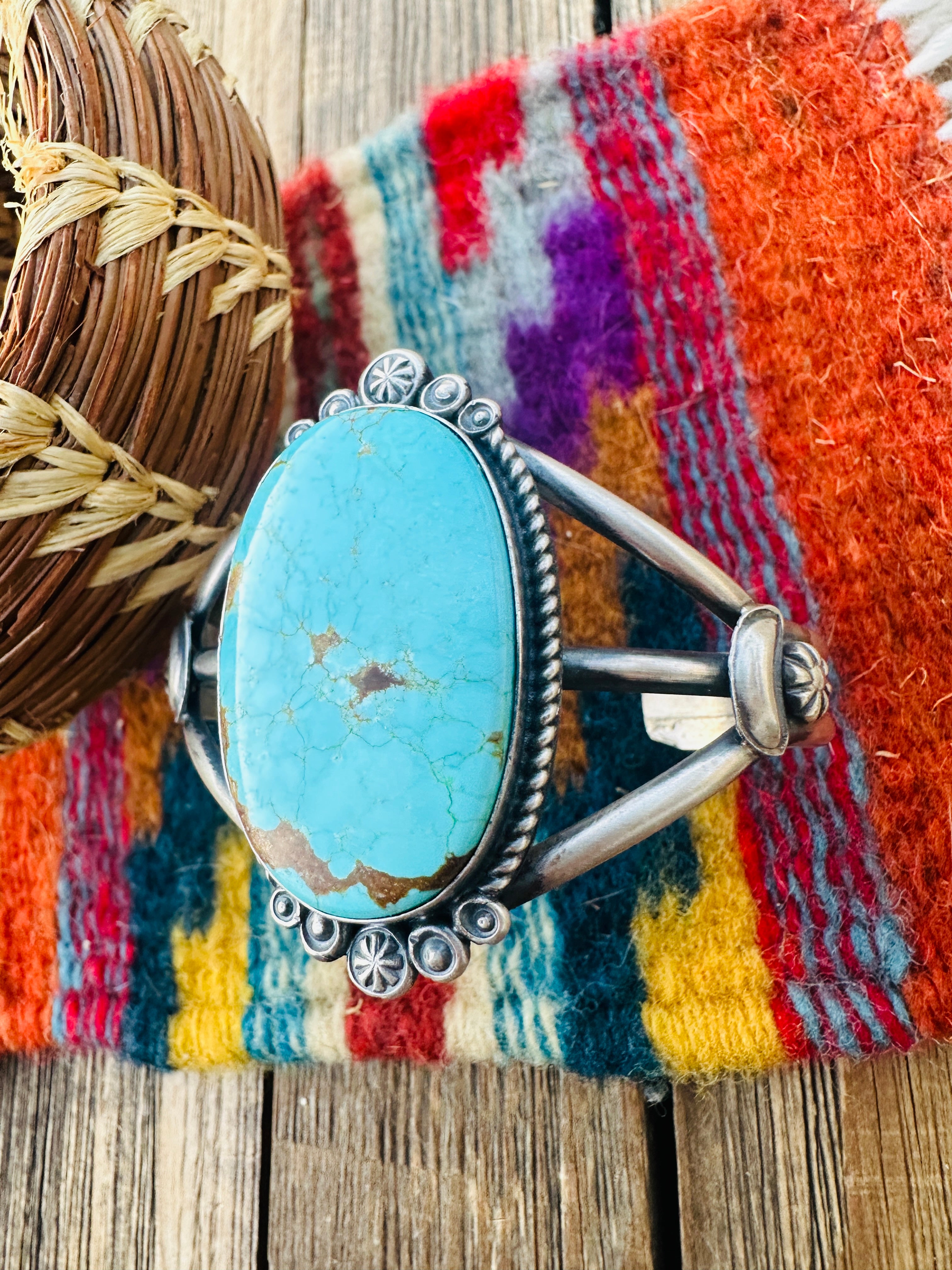 Handcrafted Turquoise & Sterling Silver Cuff Bracelet by Robert Shakey